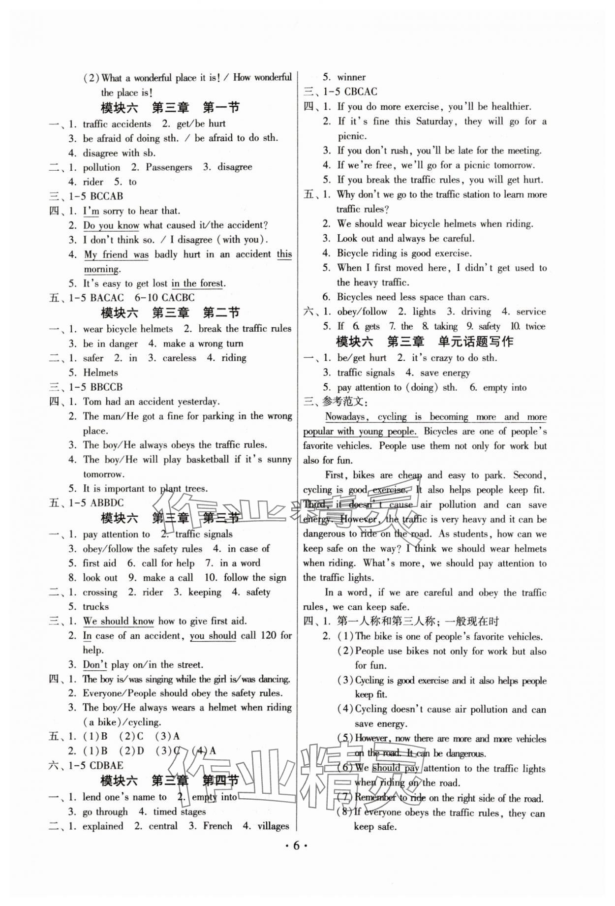 2024年練習(xí)加過(guò)關(guān)八年級(jí)英語(yǔ)下冊(cè)仁愛(ài)版 參考答案第6頁(yè)