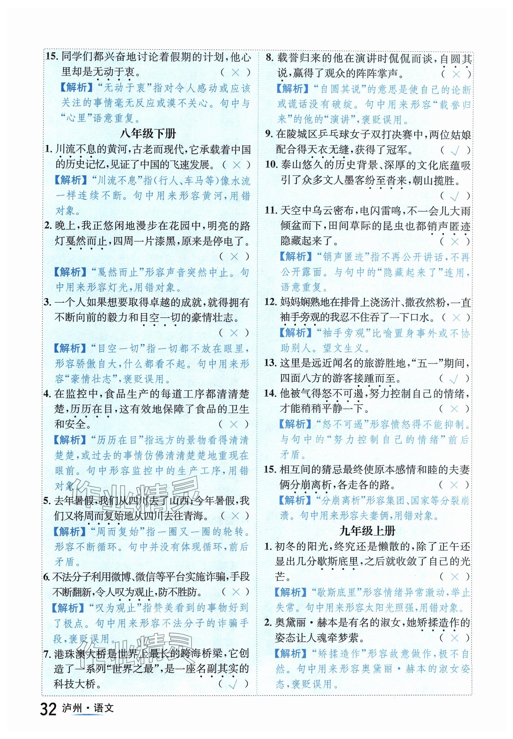 2024年国华考试中考总动员语文泸州专版 参考答案第32页