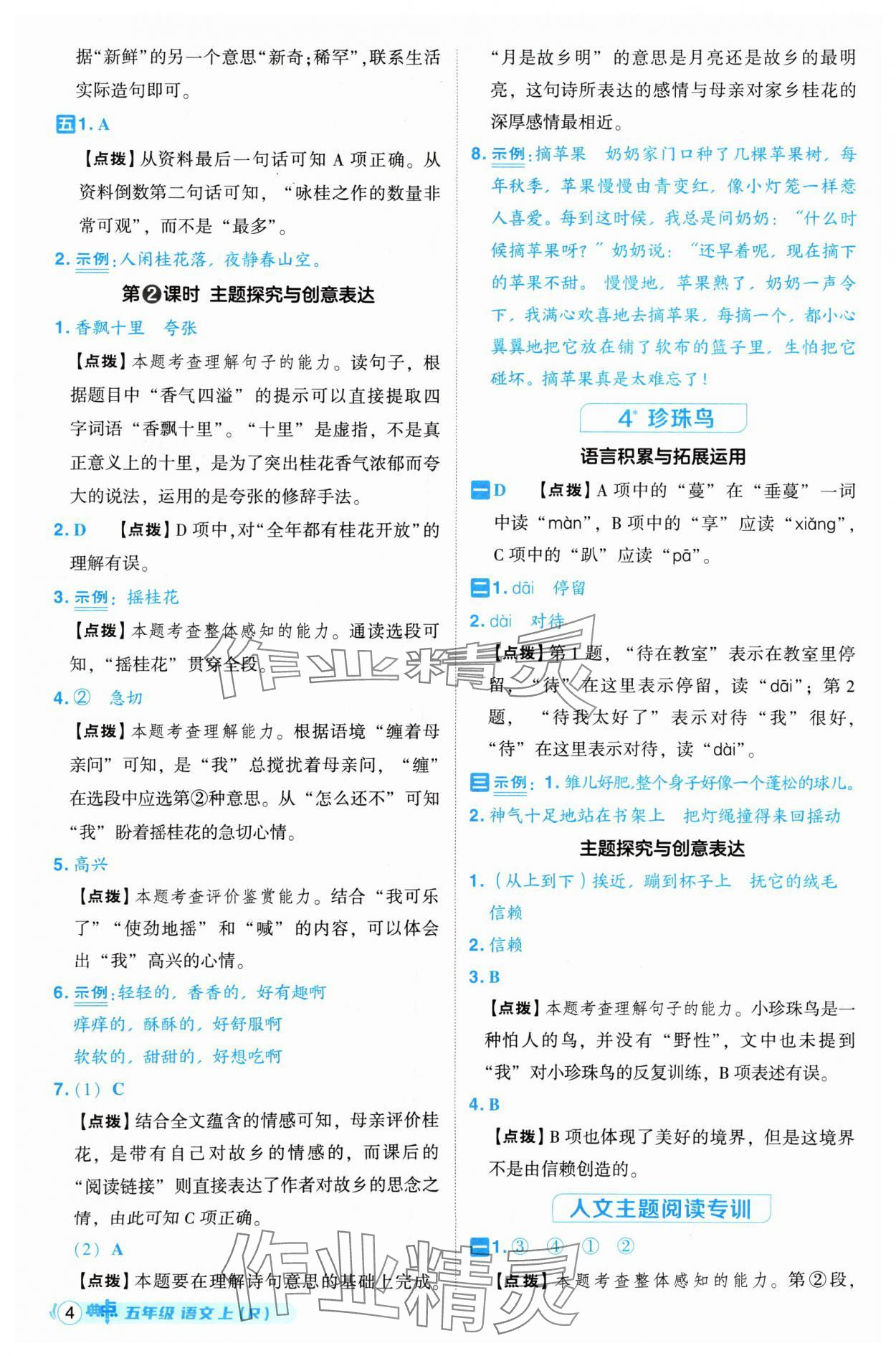 2024年綜合應(yīng)用創(chuàng)新題典中點(diǎn)五年級語文上冊人教版 參考答案第4頁