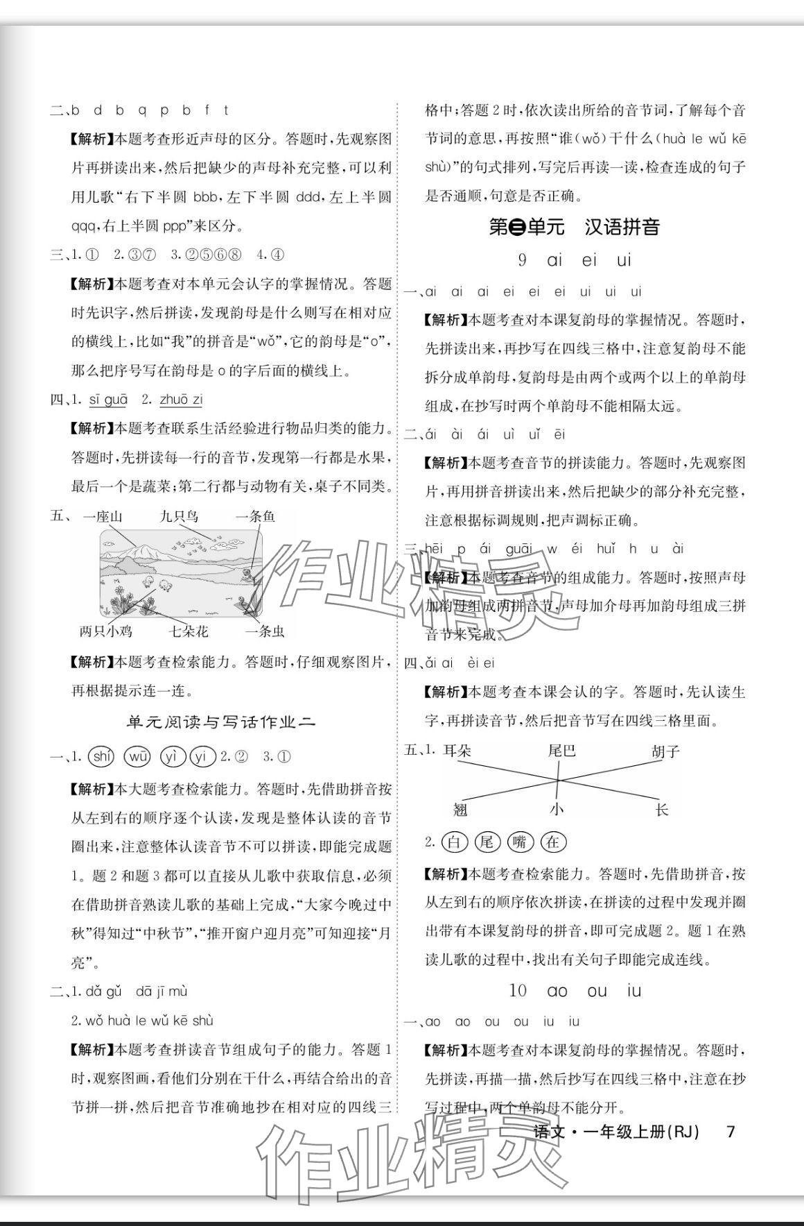 2023年課堂點睛一年級語文上冊人教版福建專版 參考答案第7頁