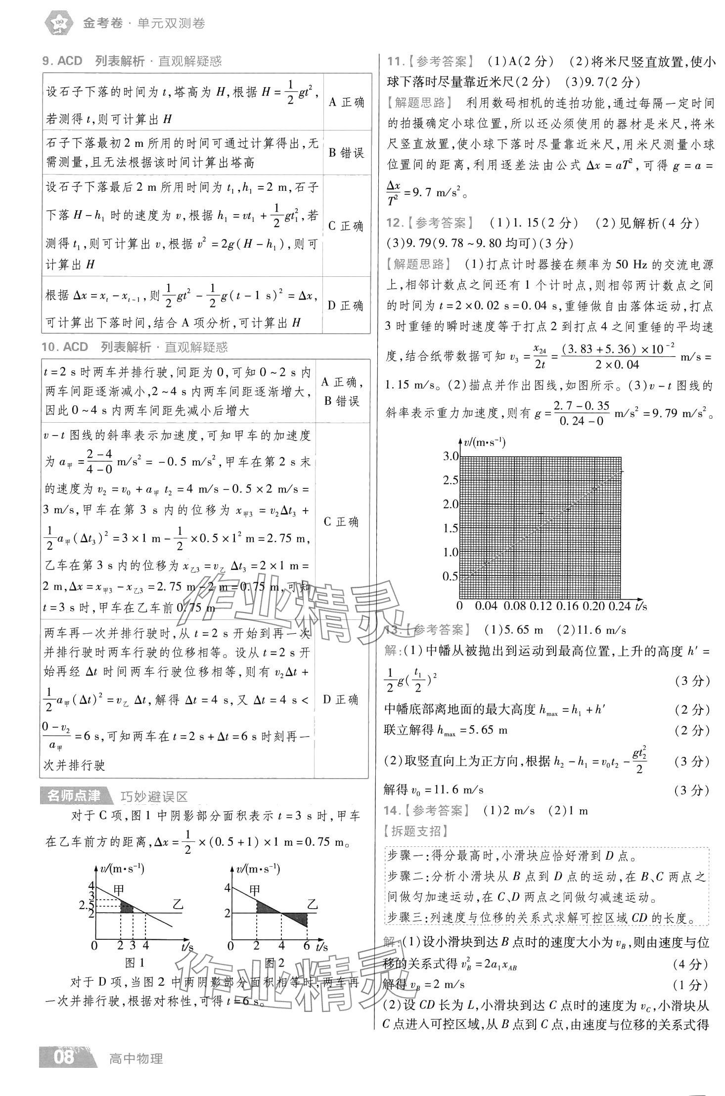 2024年金考卷活頁題選高中物理必修第一冊人教版 第10頁