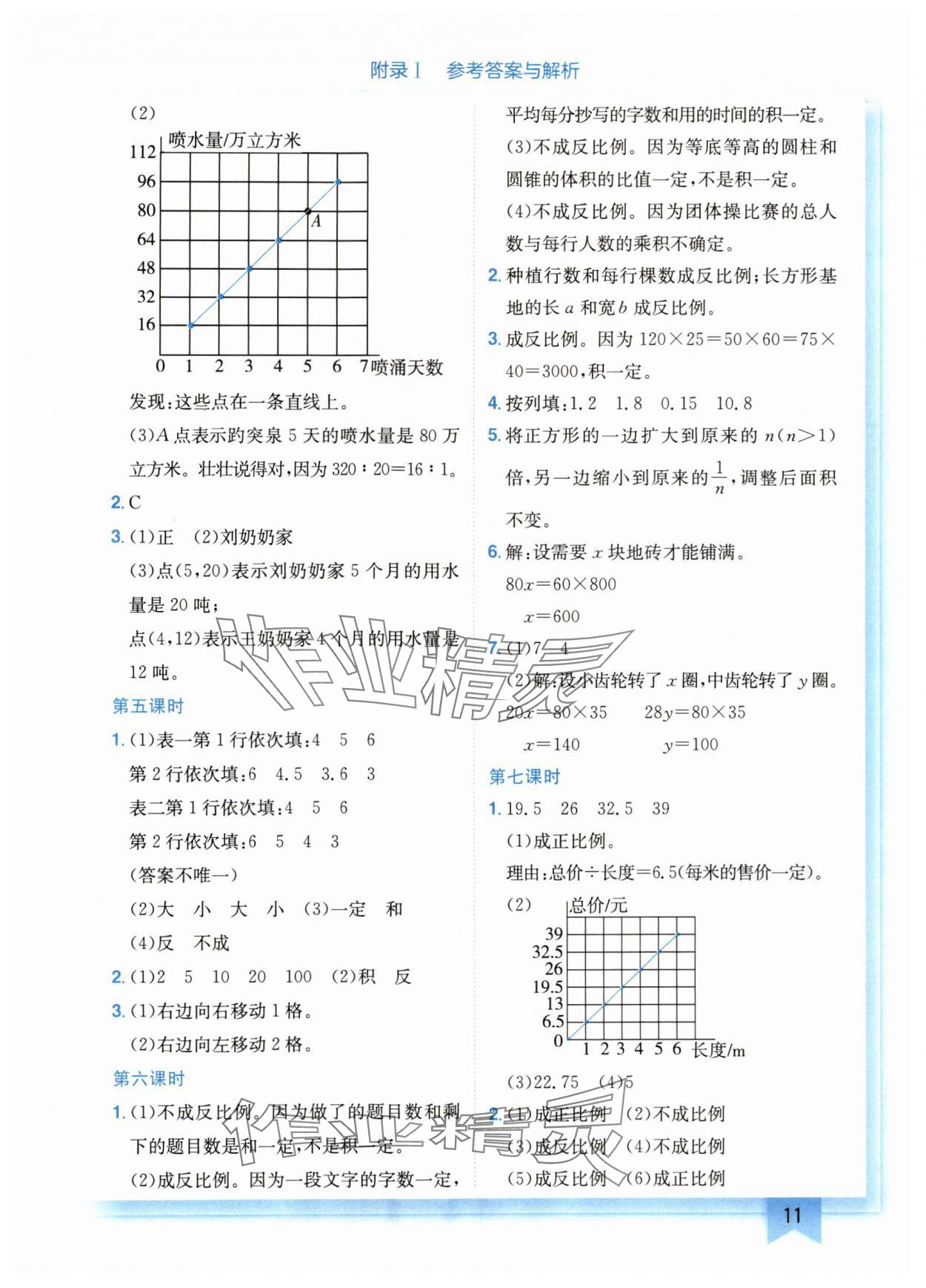 2024年黄冈小状元作业本六年级数学下册北师大版广东专版 参考答案第11页