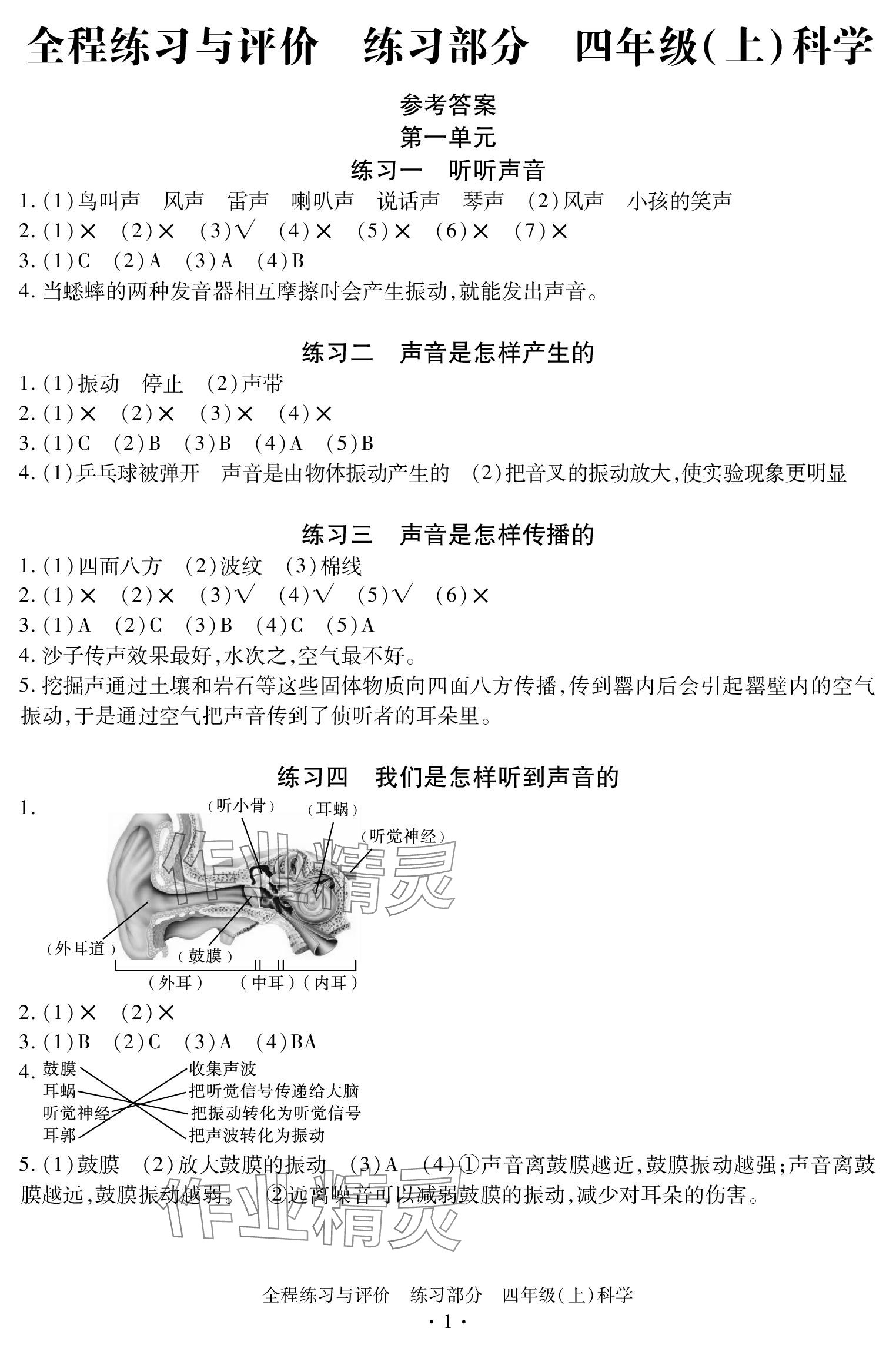 2023年全程練習(xí)與評價四年級科學(xué)上冊教科版 參考答案第1頁