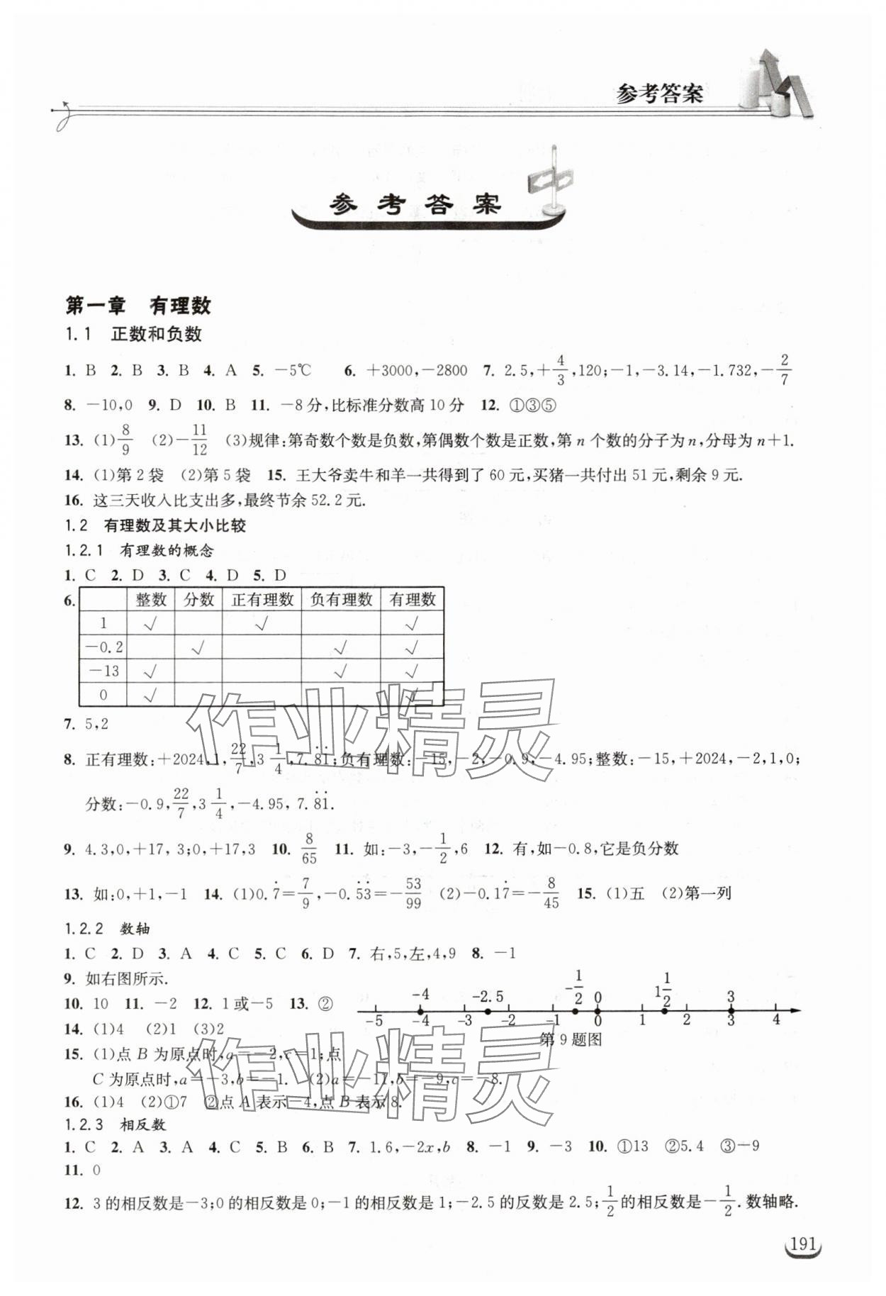 2024年长江作业本同步练习册七年级数学上册人教版 第1页