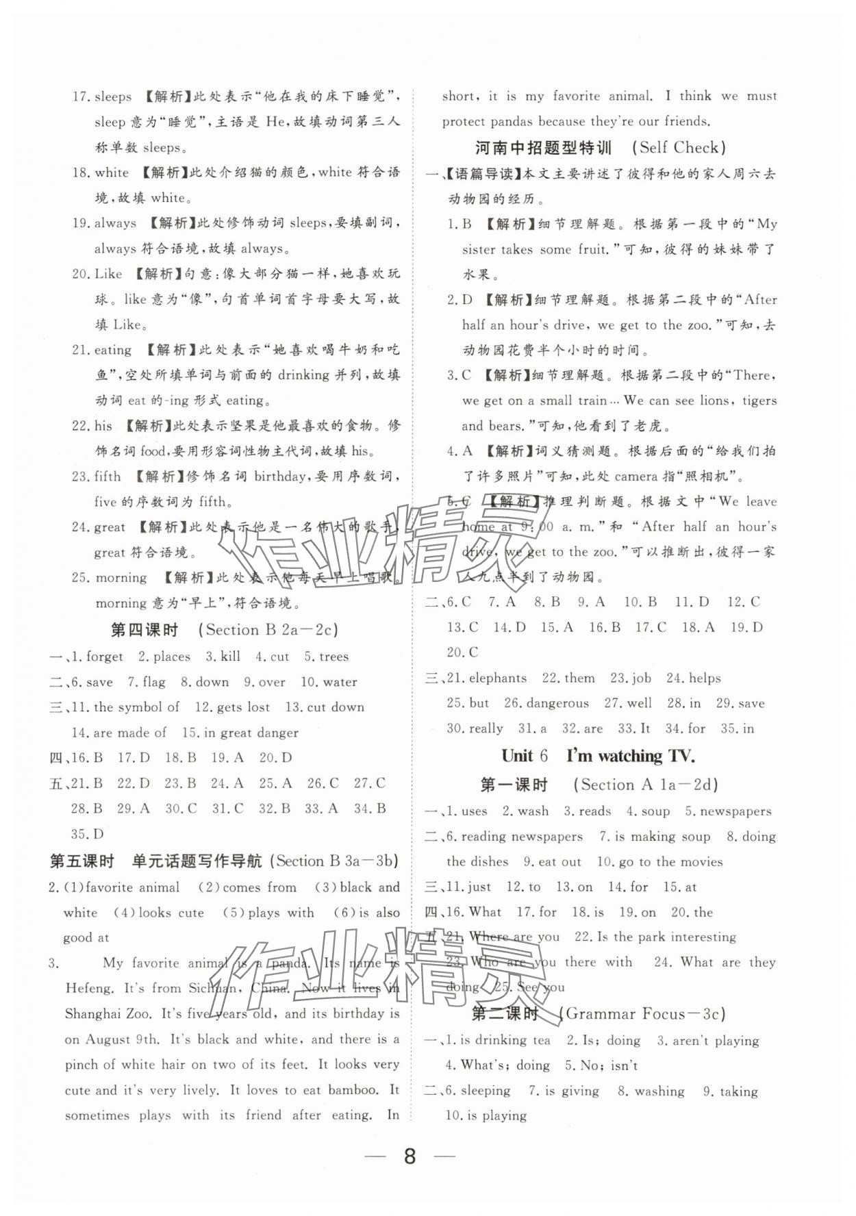 2024年我的作業(yè)七年級英語下冊人教版河南專版 參考答案第8頁