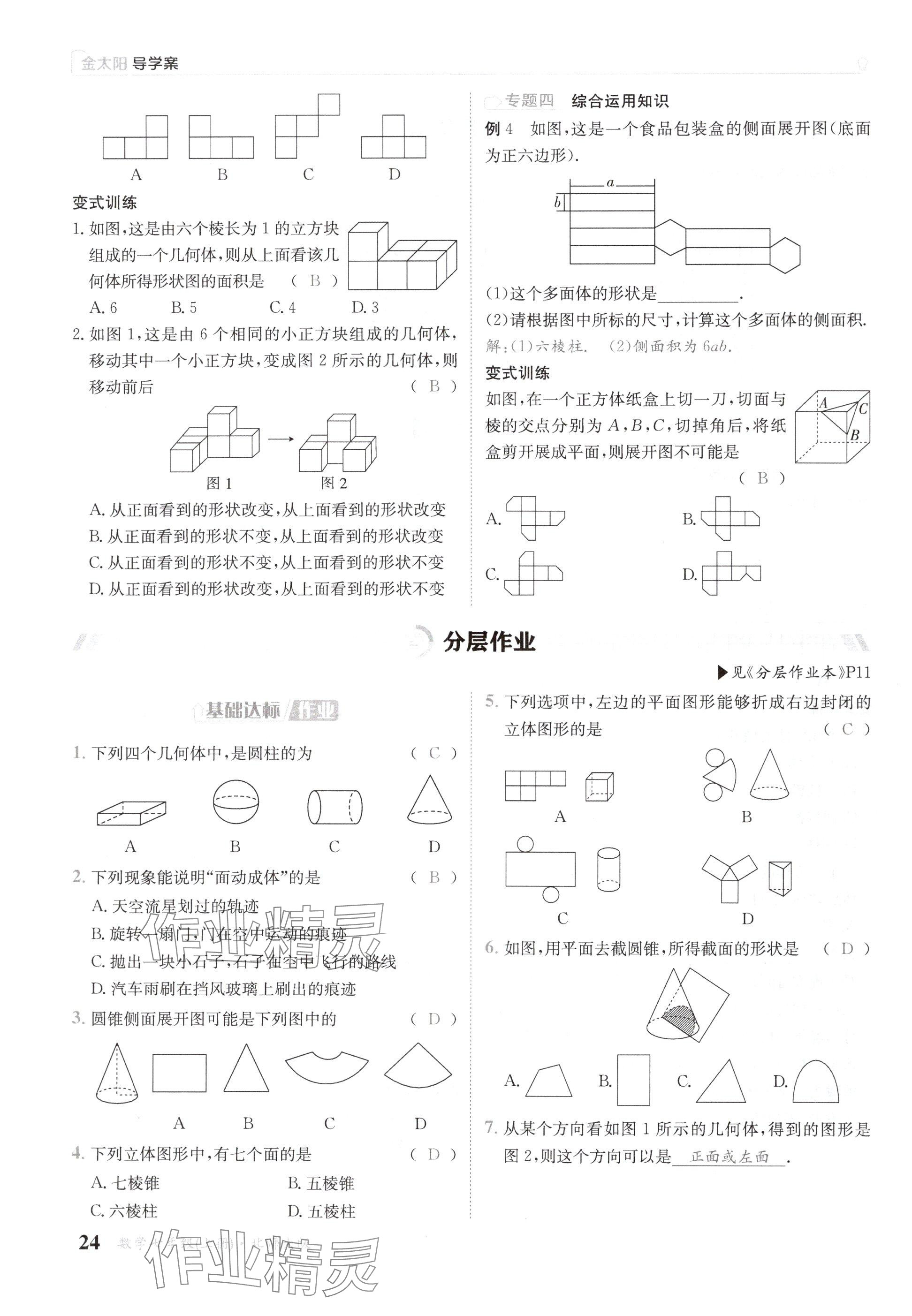 2024年金太陽導(dǎo)學(xué)案七年級數(shù)學(xué)上冊北師大版 參考答案第24頁