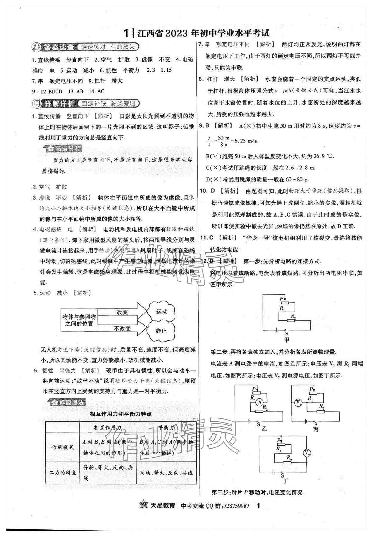 2024年金考卷江西中考45套汇编物理 第1页