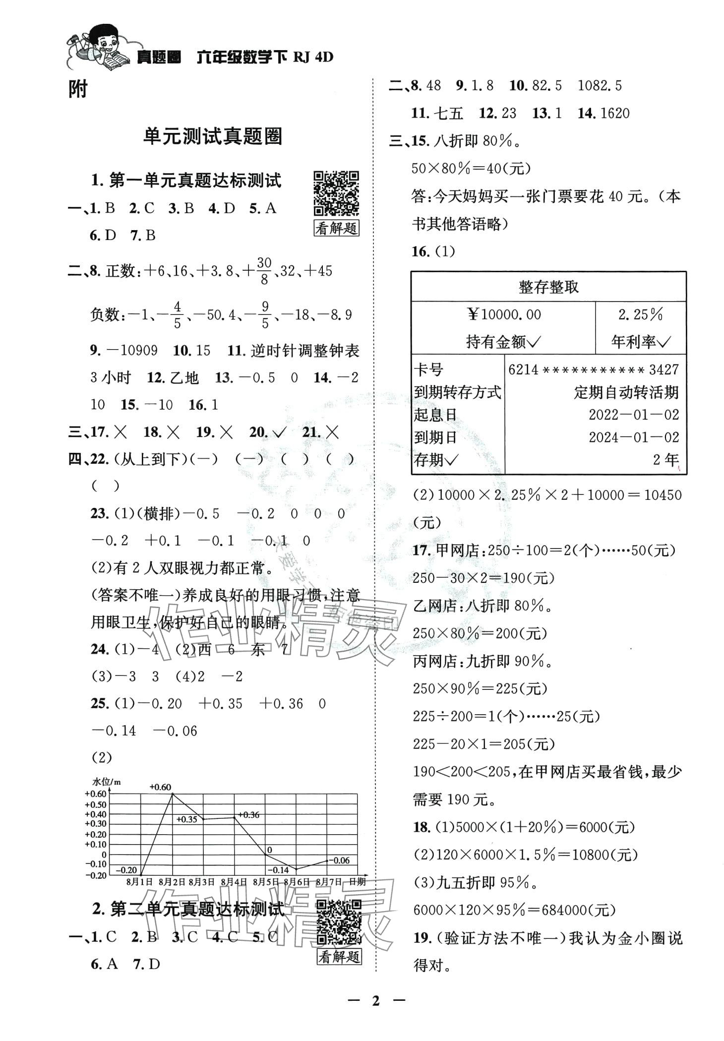 2024年真题圈天津市小学考试真卷三步练六年级数学下册人教版 第1页