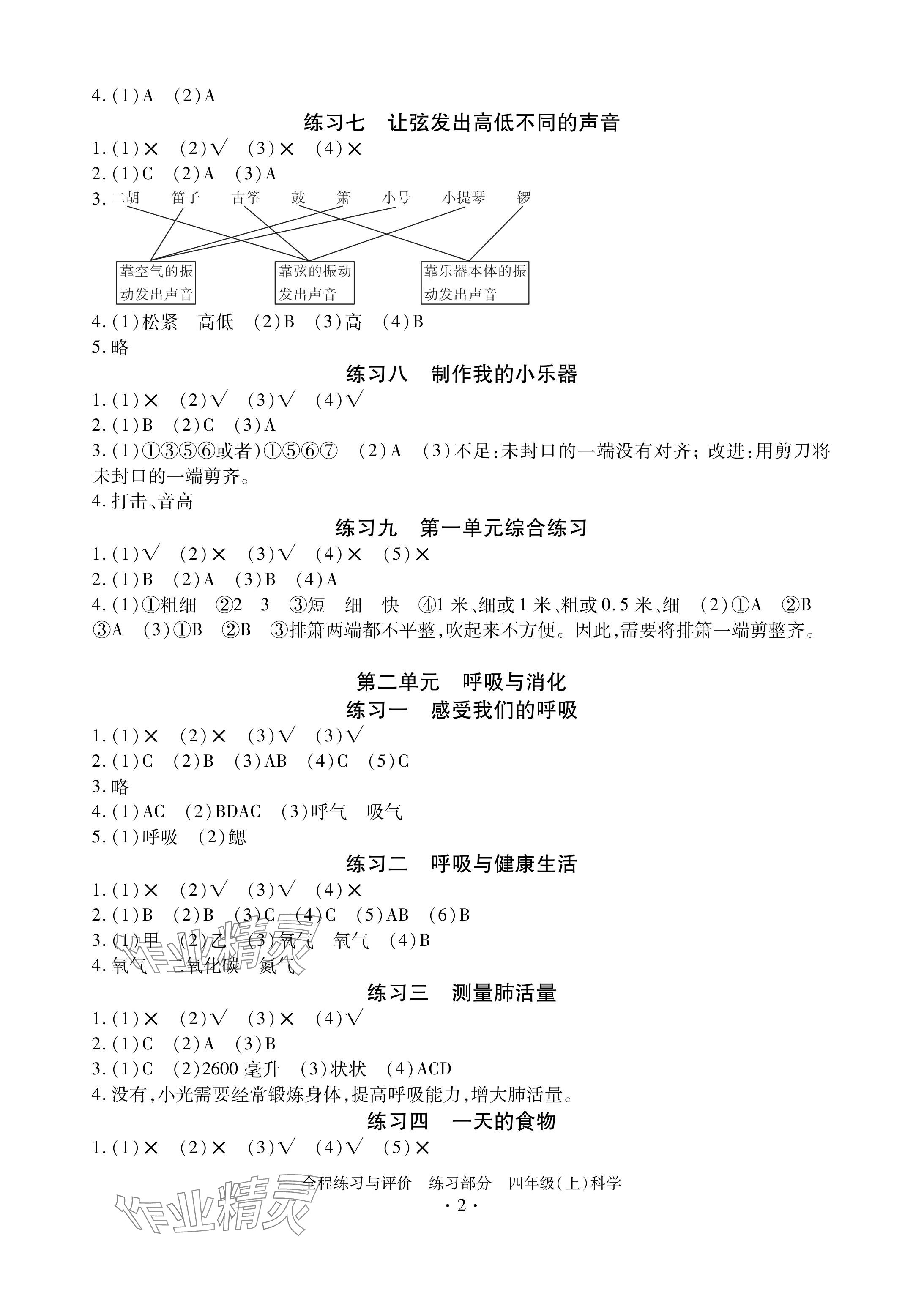 2024年全程练习与评价四年级科学上册教科版 参考答案第2页