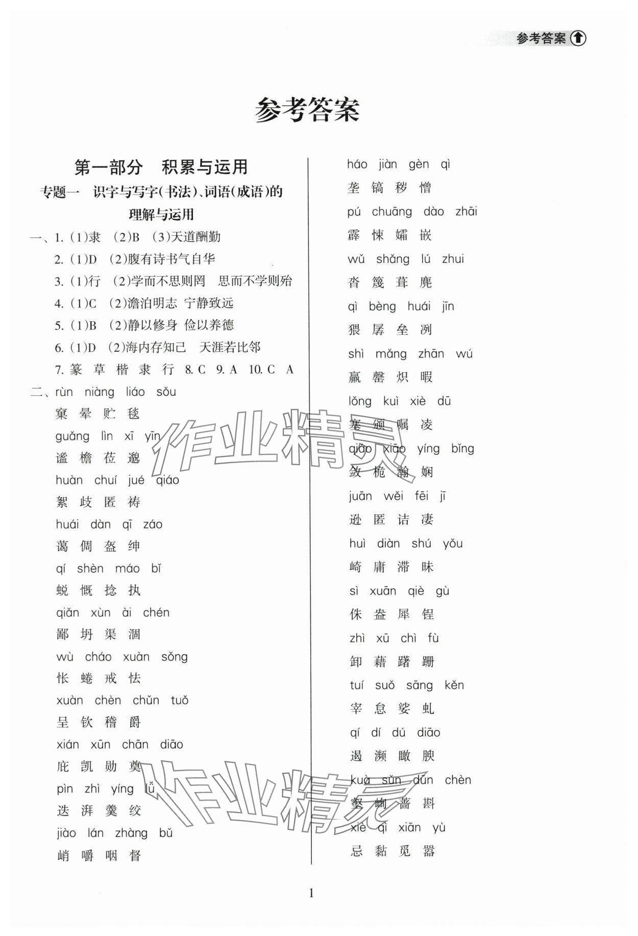 2024年海南中學(xué)中考總復(fù)習(xí)語(yǔ)文人教版 參考答案第1頁(yè)