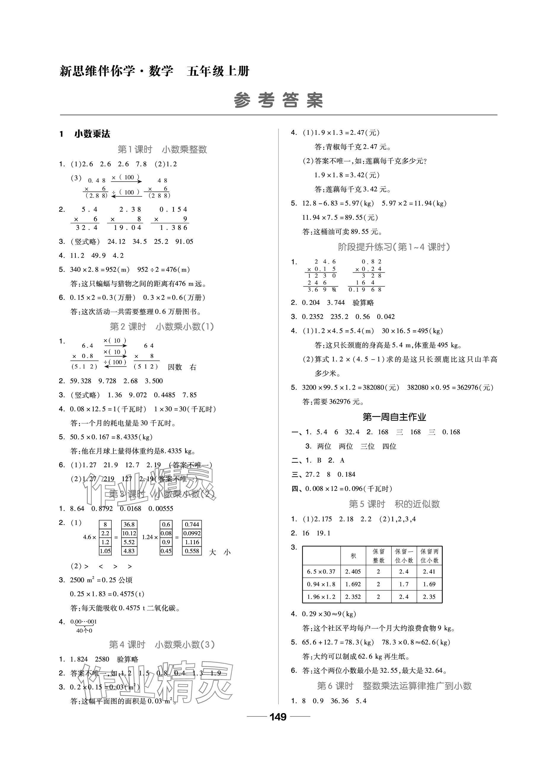 2023年新思維伴你學(xué)單元達(dá)標(biāo)測(cè)試卷五年級(jí)數(shù)學(xué)上冊(cè)人教版 參考答案第1頁