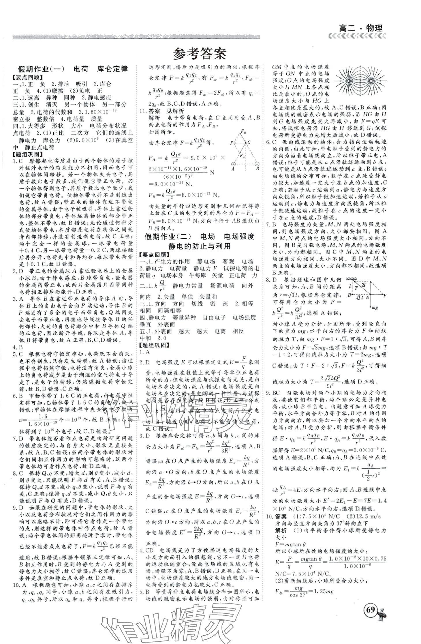 2024年快乐假期黑龙江教育出版社高二物理 第1页