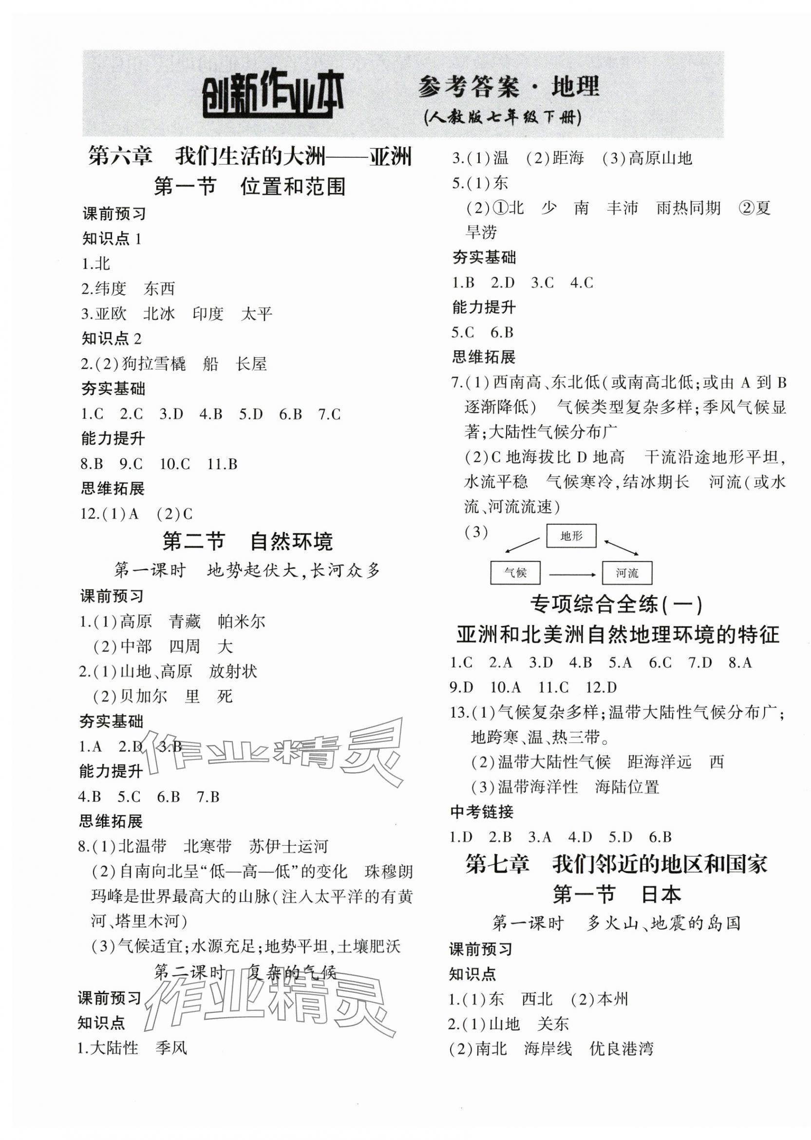 2024年創(chuàng)新課堂創(chuàng)新作業(yè)本七年級地理下冊人教版 第1頁