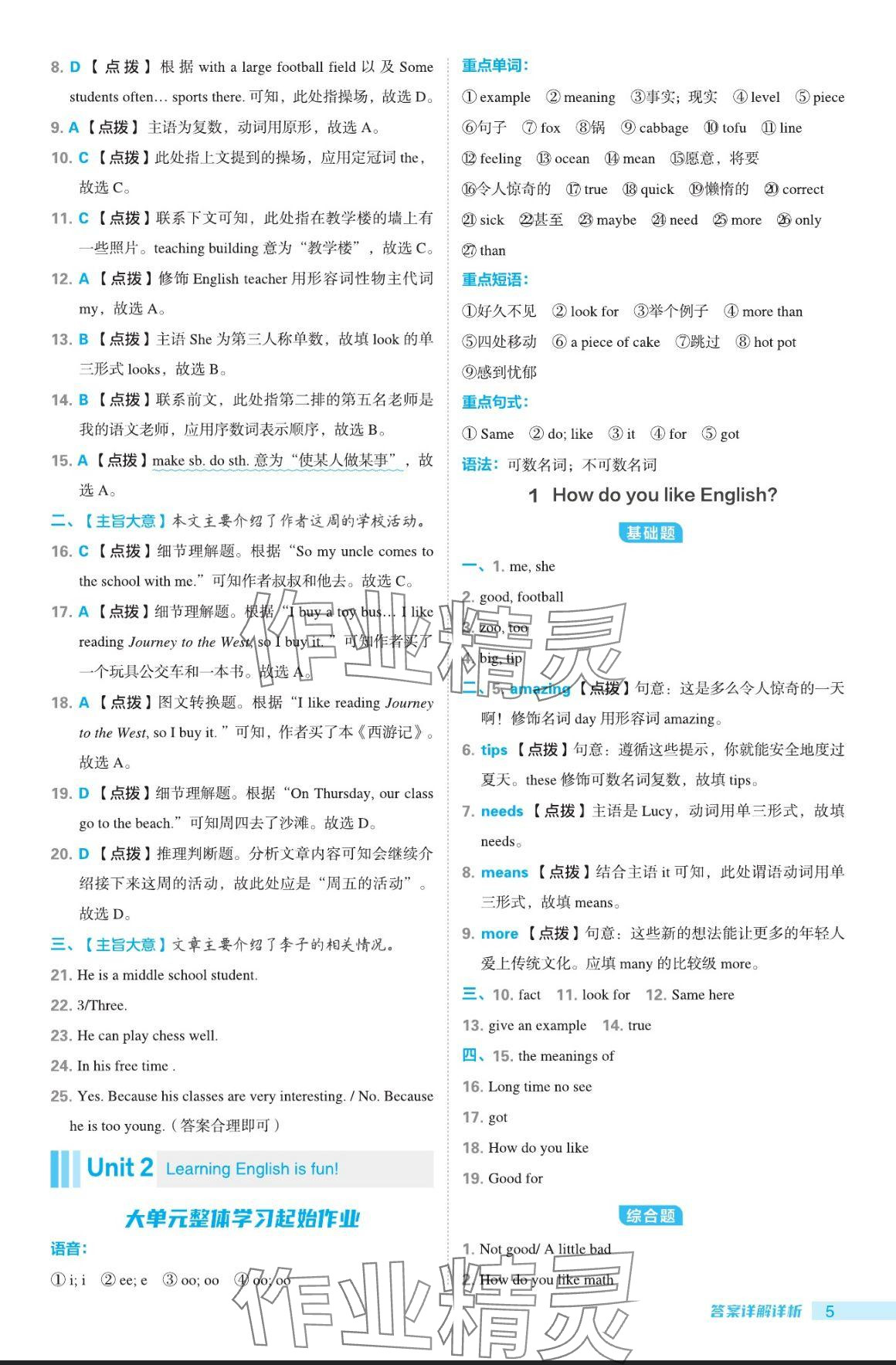 2024年綜合應(yīng)用創(chuàng)新題典中點(diǎn)七年級(jí)英語上冊冀教版 參考答案第5頁