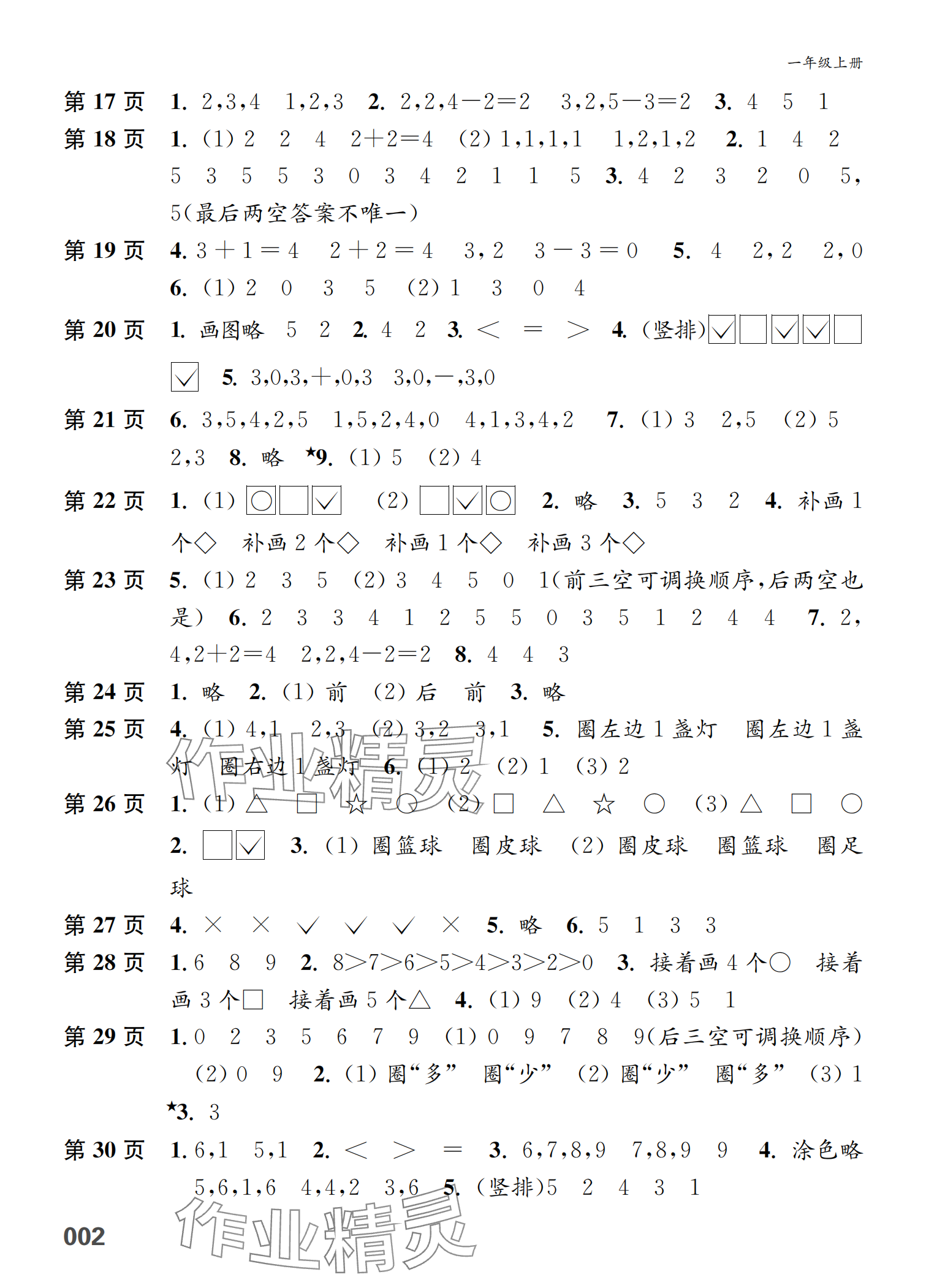 2024年練習(xí)與測(cè)試一年級(jí)數(shù)學(xué)上冊(cè)蘇教版福建專版 參考答案第2頁(yè)