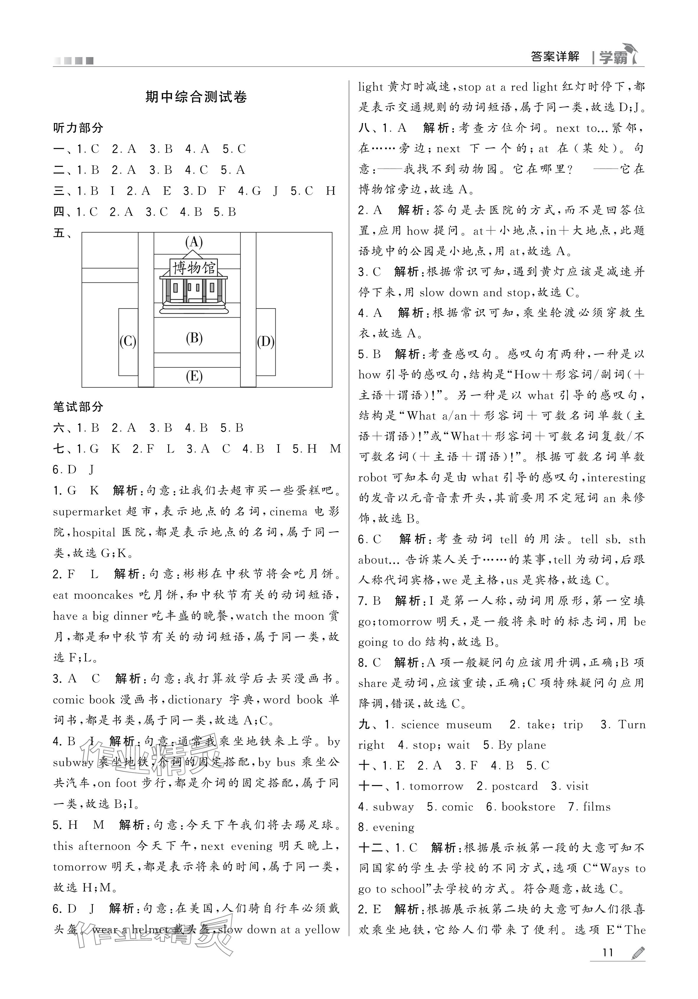 2024年學(xué)霸甘肅少年兒童出版社六年級英語上冊人教版 參考答案第11頁