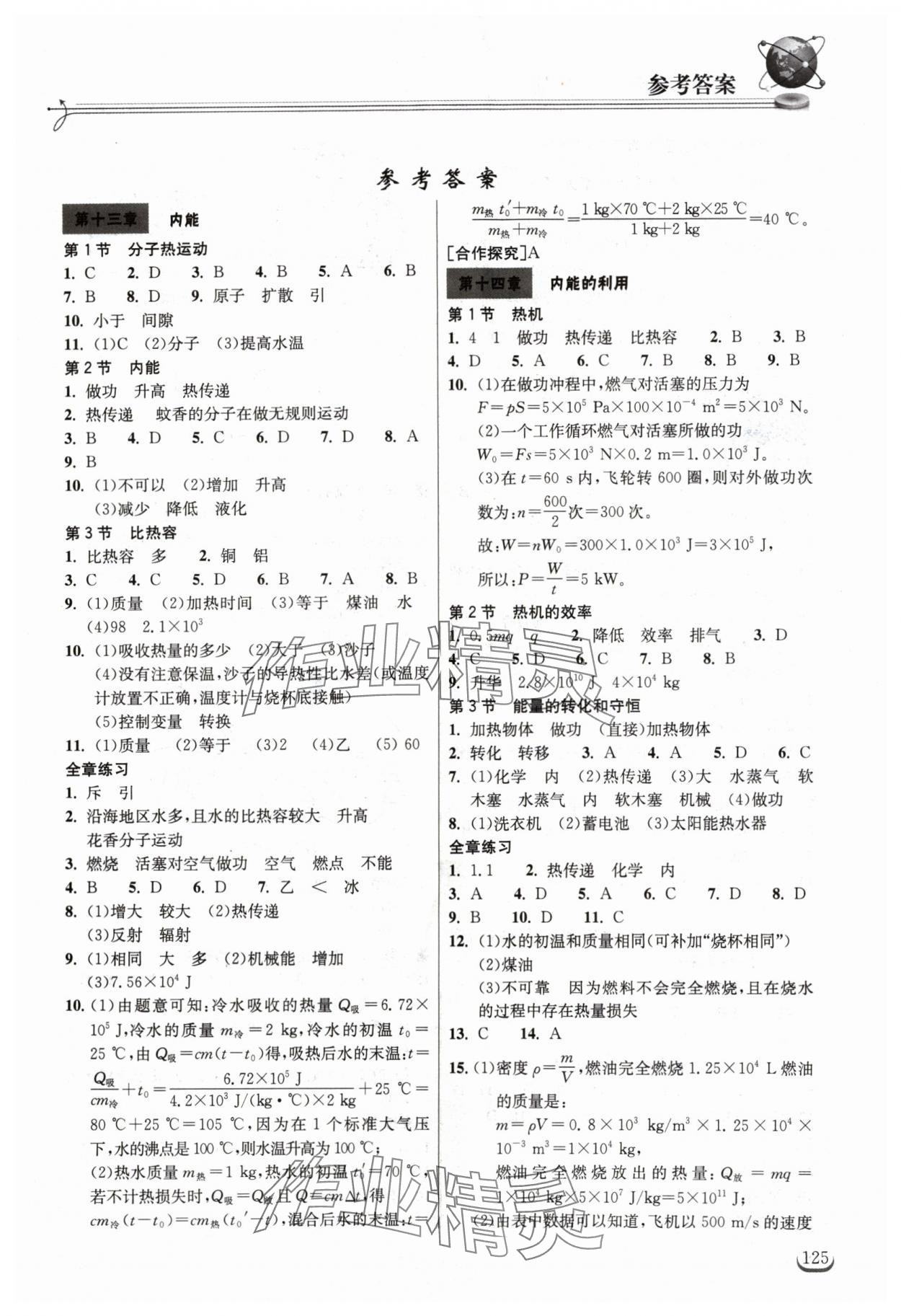 2024年長江作業(yè)本同步練習冊九年級物理上冊人教版 第1頁