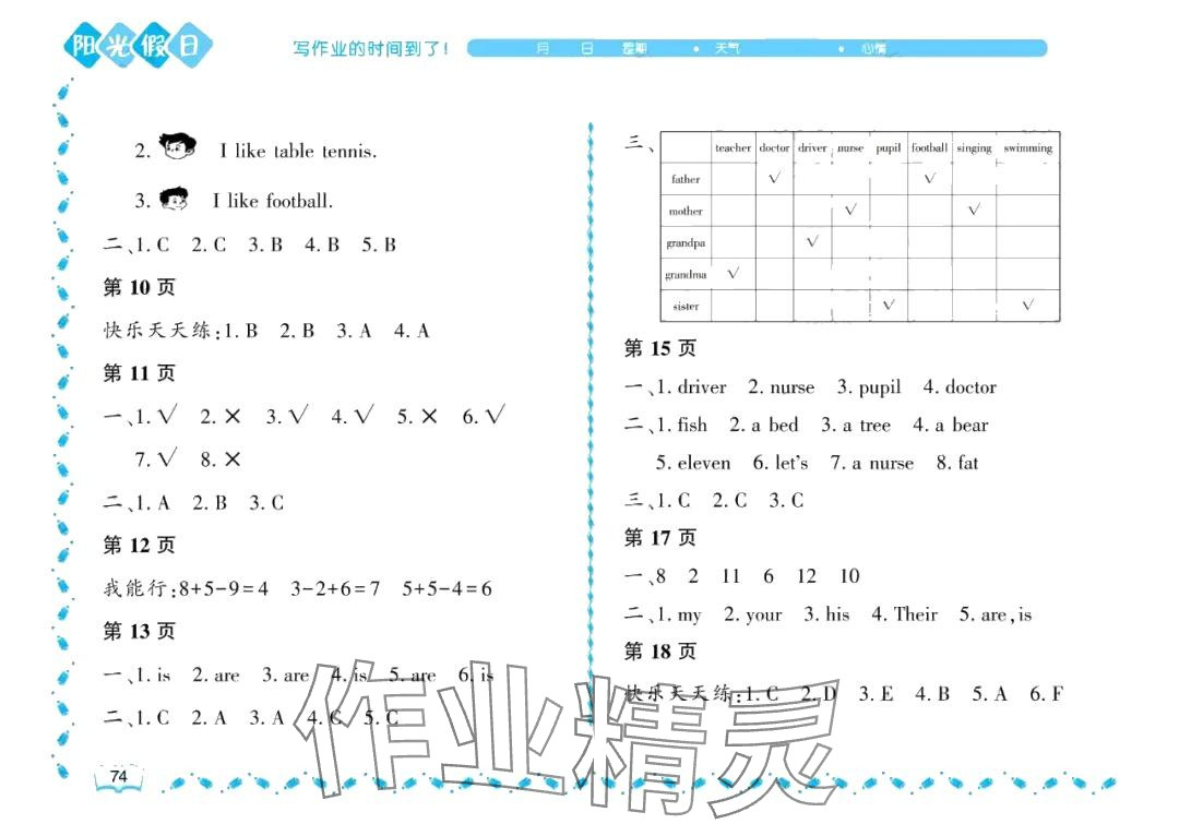 2024年陽(yáng)光假日暑假一年級(jí)英語(yǔ)外研版一起 參考答案第2頁(yè)