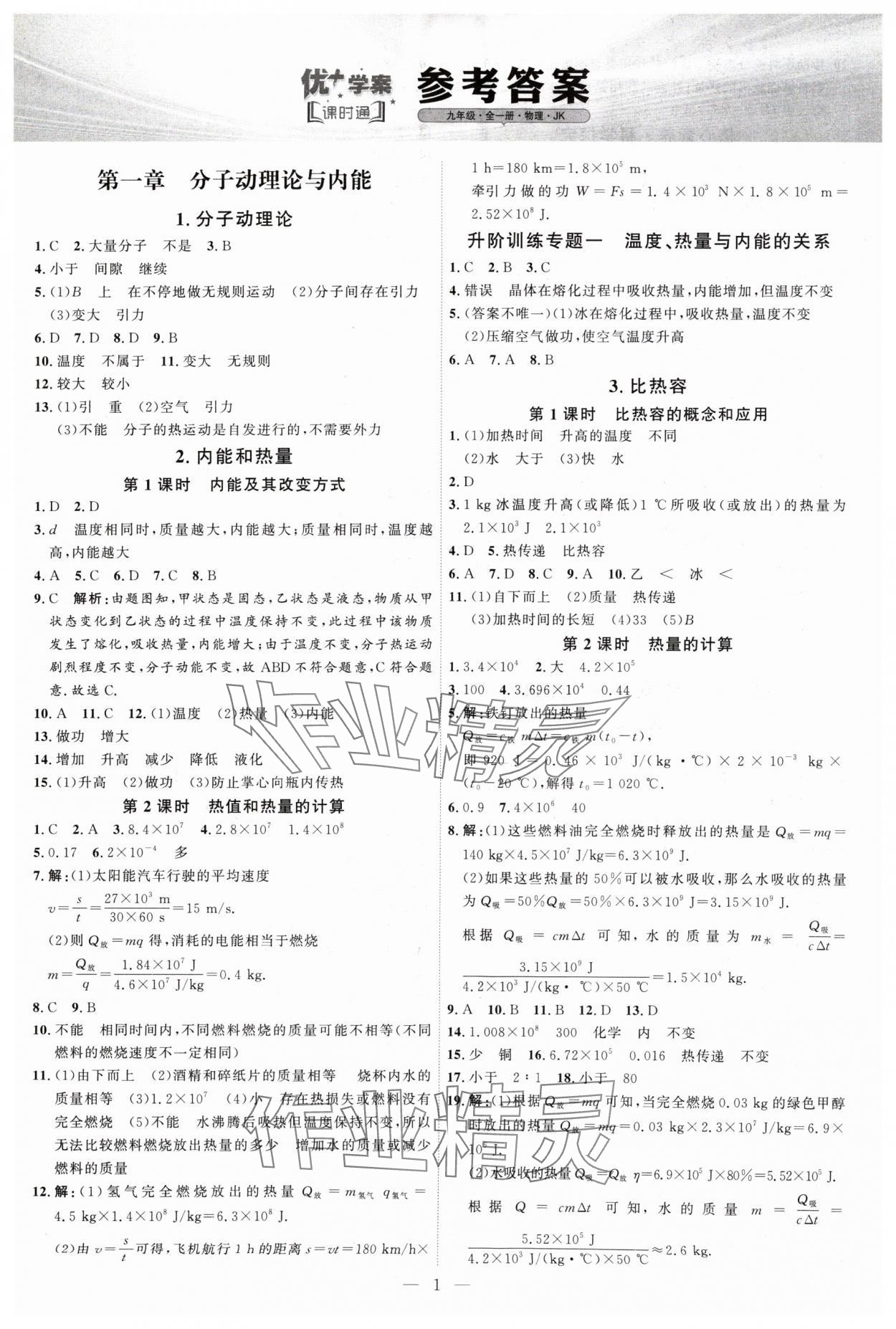 2024年優(yōu)加學(xué)案課時(shí)通九年級物理全一冊教科版 第1頁