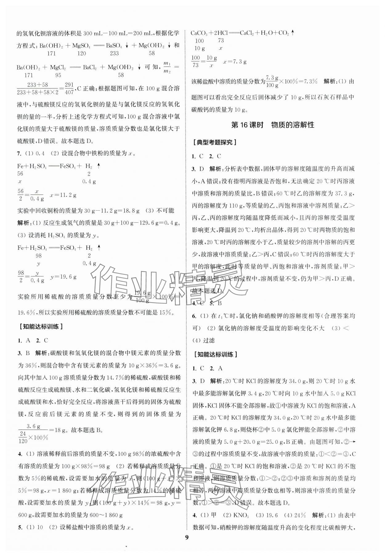 2024年通城1典中考复习方略化学沪教版江苏专版 参考答案第8页