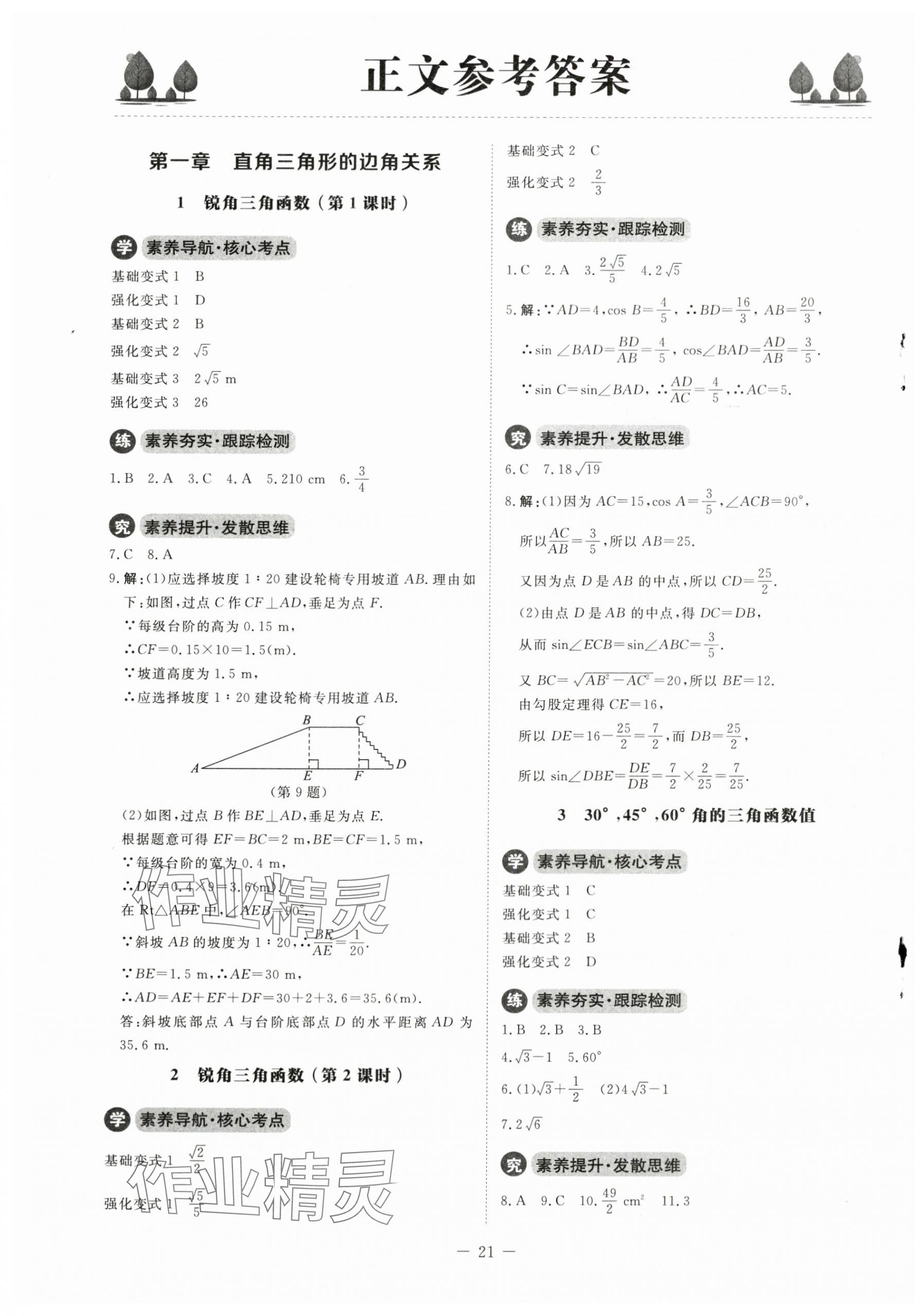 2024年初中同步练习册九年级数学下册北师大版北京师范大学出版社 第1页