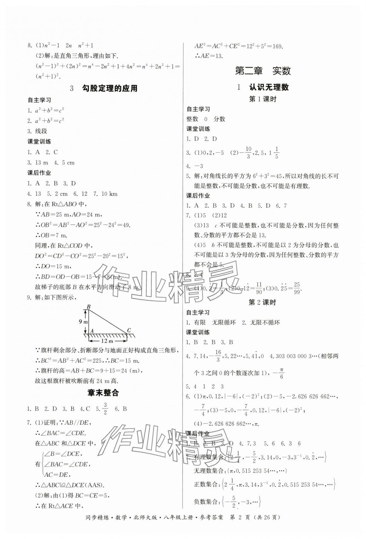 2024年同步精練廣東人民出版社八年級數(shù)學(xué)上冊北師大版 第2頁