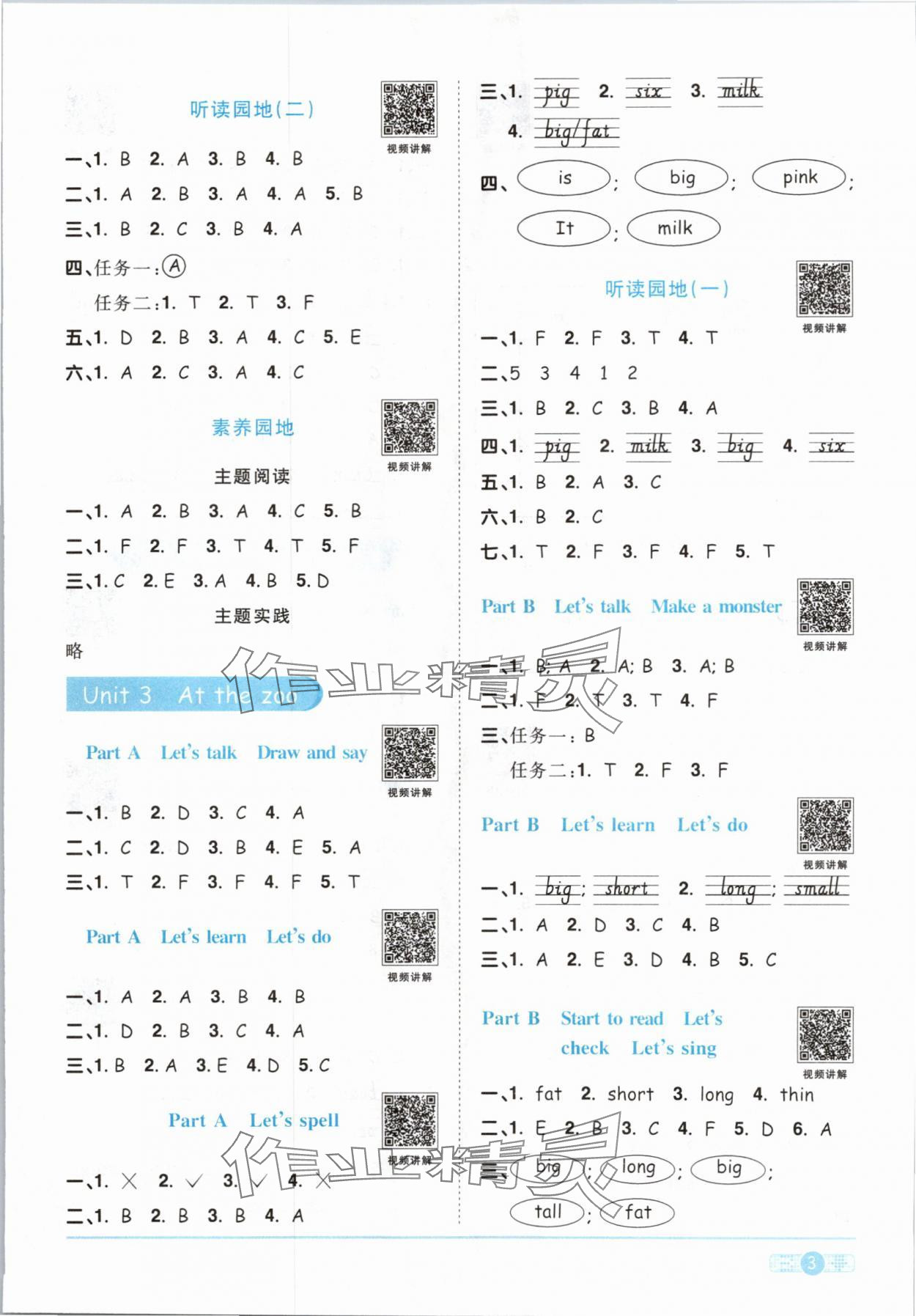 2024年陽光同學(xué)課時(shí)優(yōu)化作業(yè)三年級英語下冊人教PEP版 參考答案第3頁