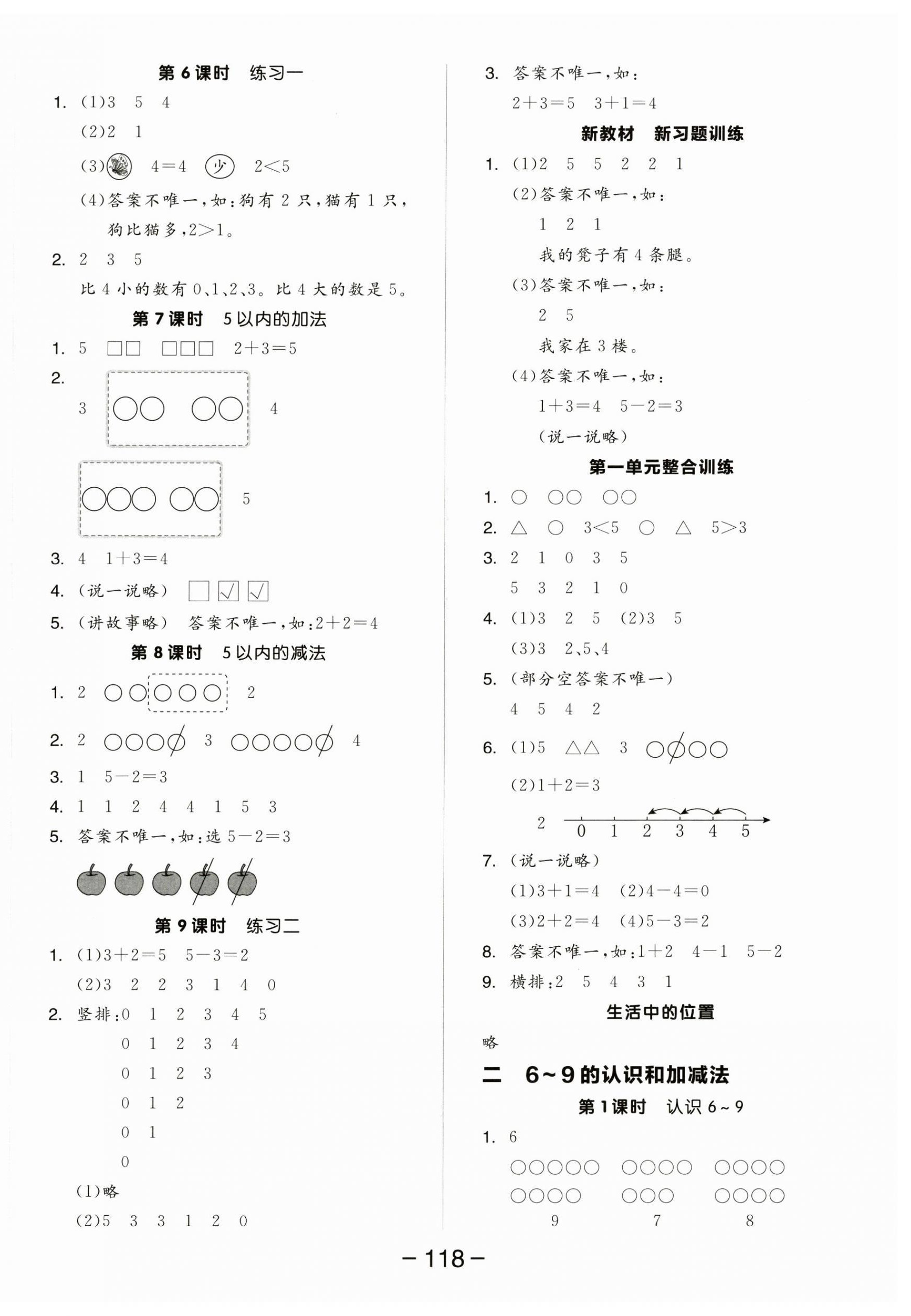 2024年全品學(xué)練考一年級數(shù)學(xué)上冊蘇教版 參考答案第2頁