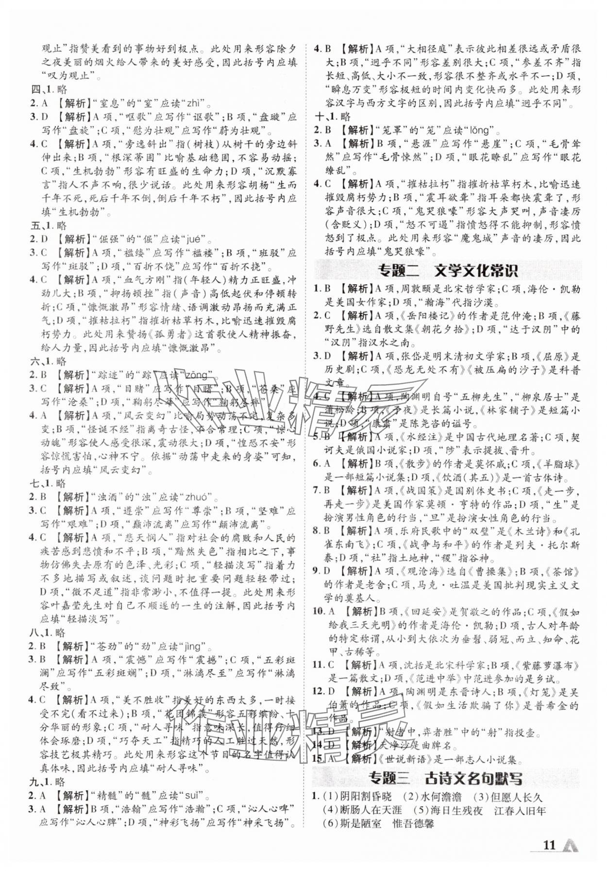 2024年卓文書業(yè)加速度語文新疆專版 參考答案第10頁