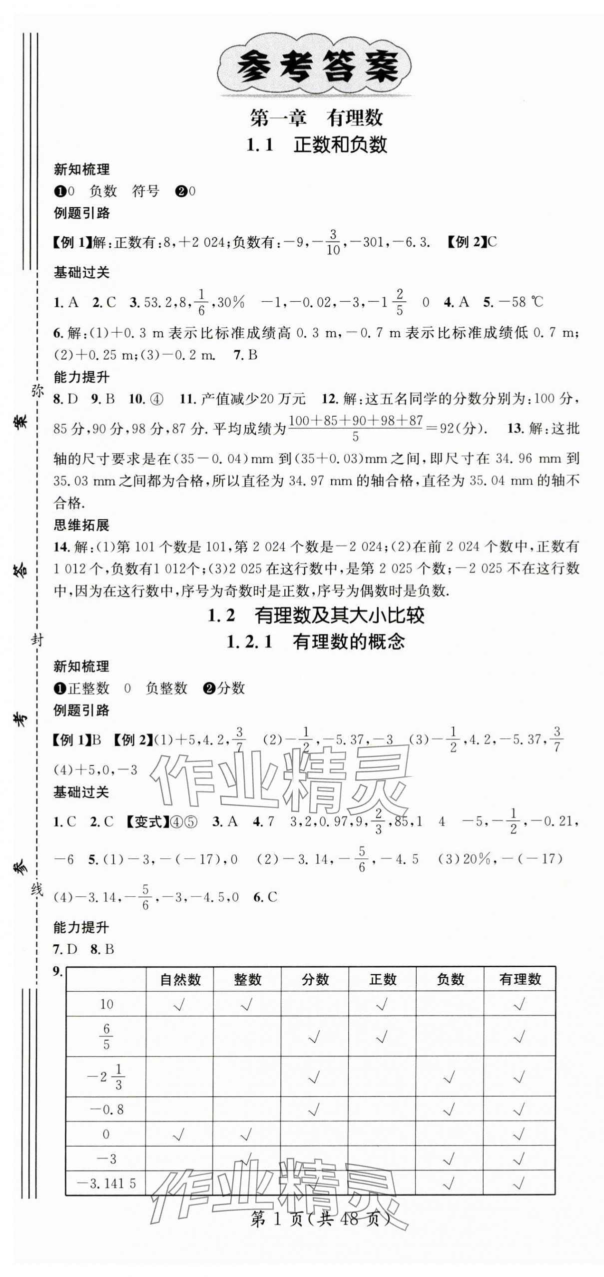 2024年名師測控七年級數(shù)學(xué)上冊人教版貴州專版 第1頁