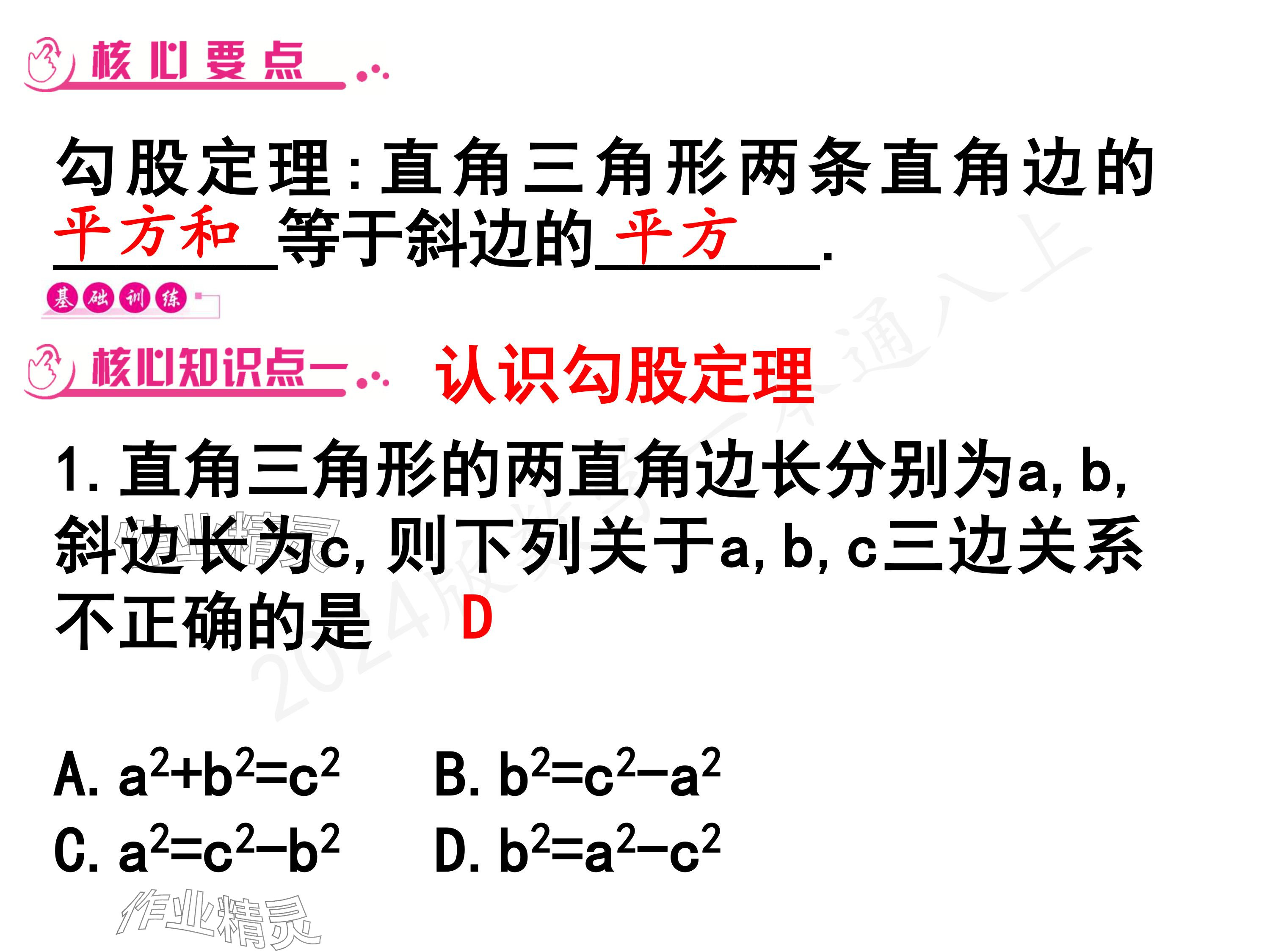 2024年一本通武汉出版社八年级数学上册北师大版核心板 参考答案第2页