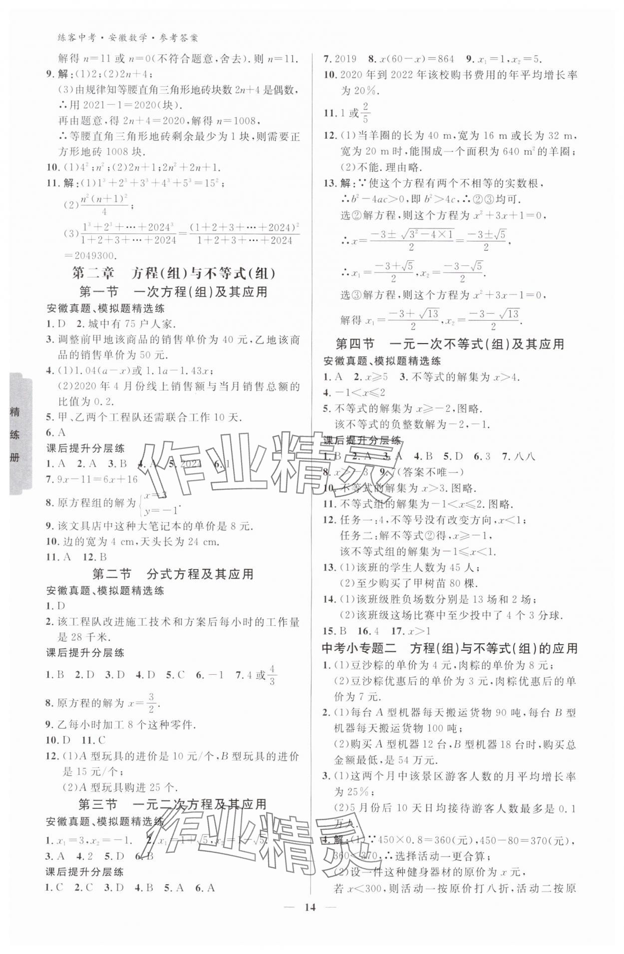 2024年练客中考提优方案数学安徽专版 参考答案第13页