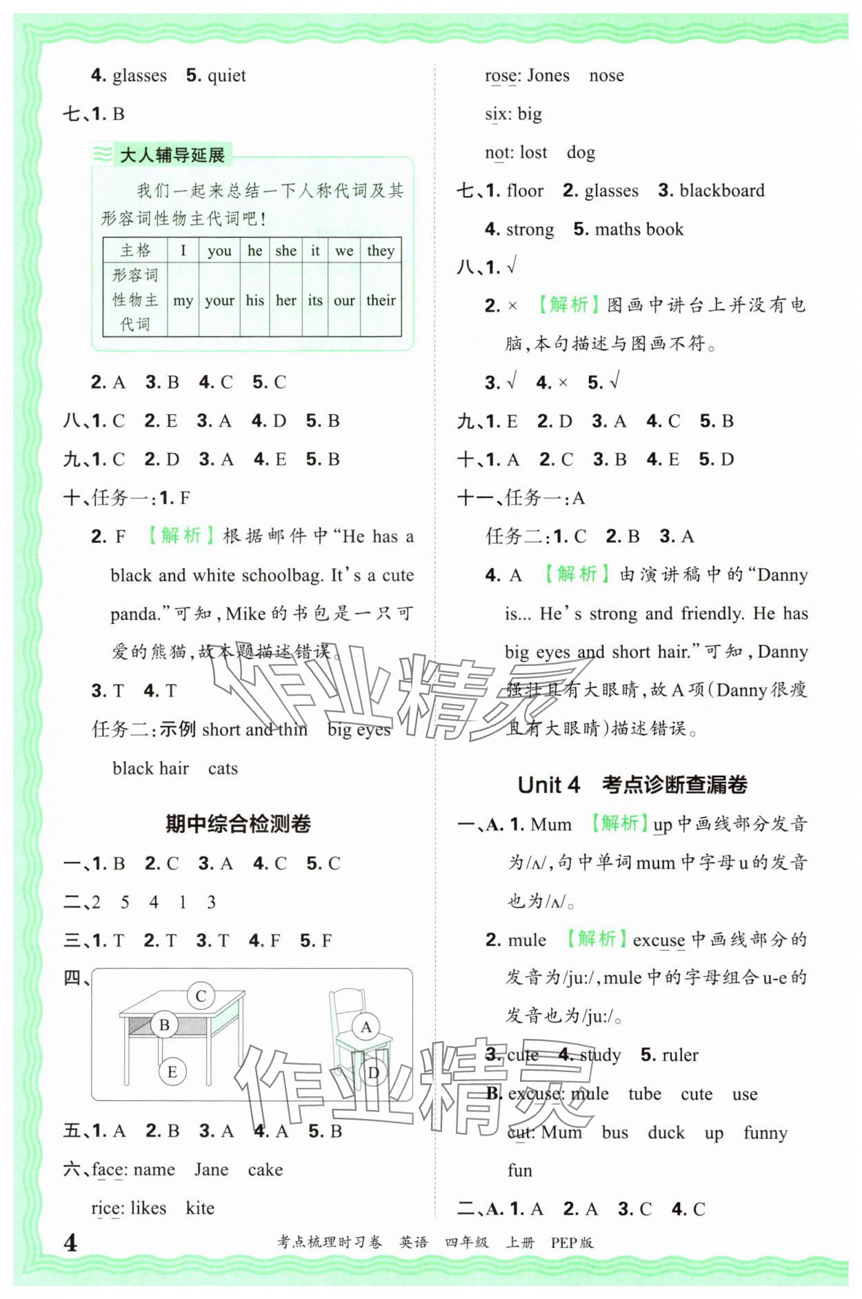 2024年王朝霞考点梳理时习卷四年级英语上册人教版 第4页