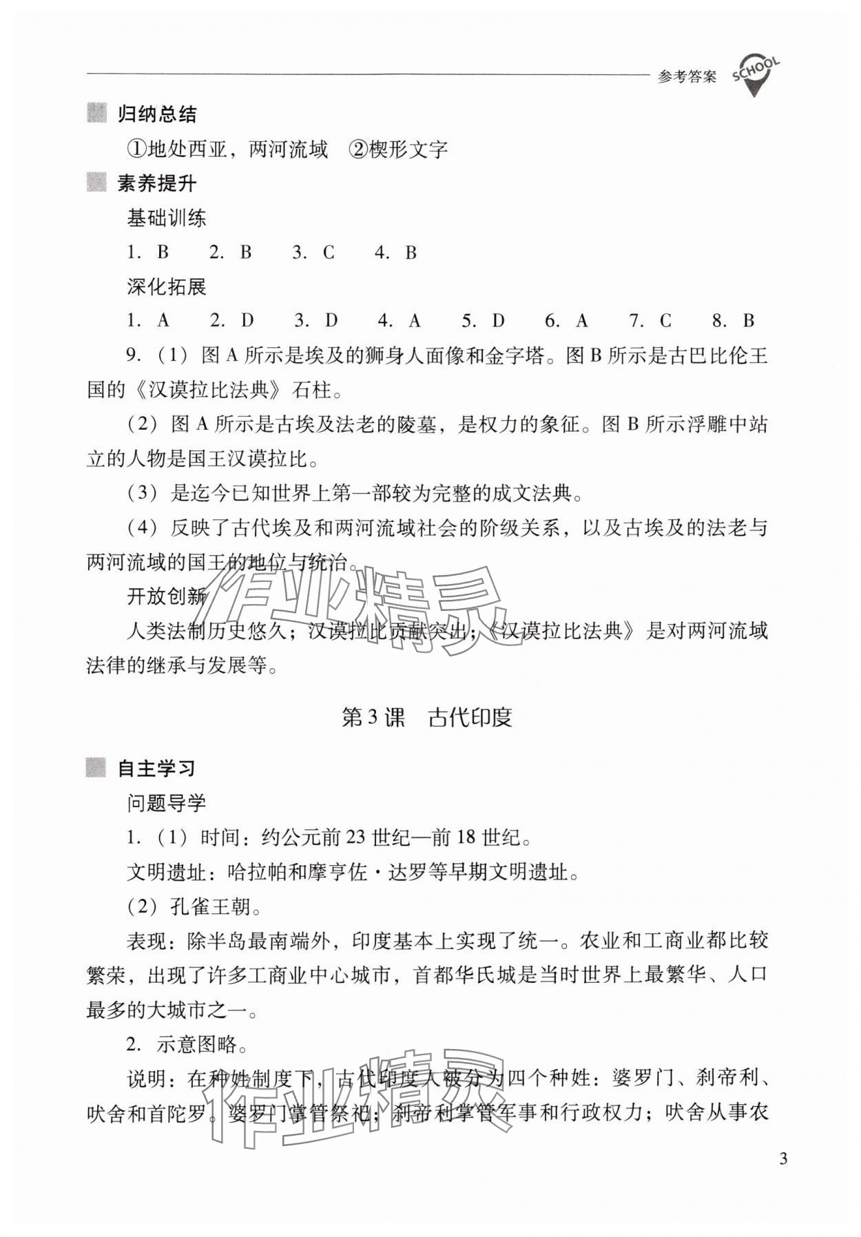 2024年新课程问题解决导学方案九年级历史上册人教版 参考答案第3页