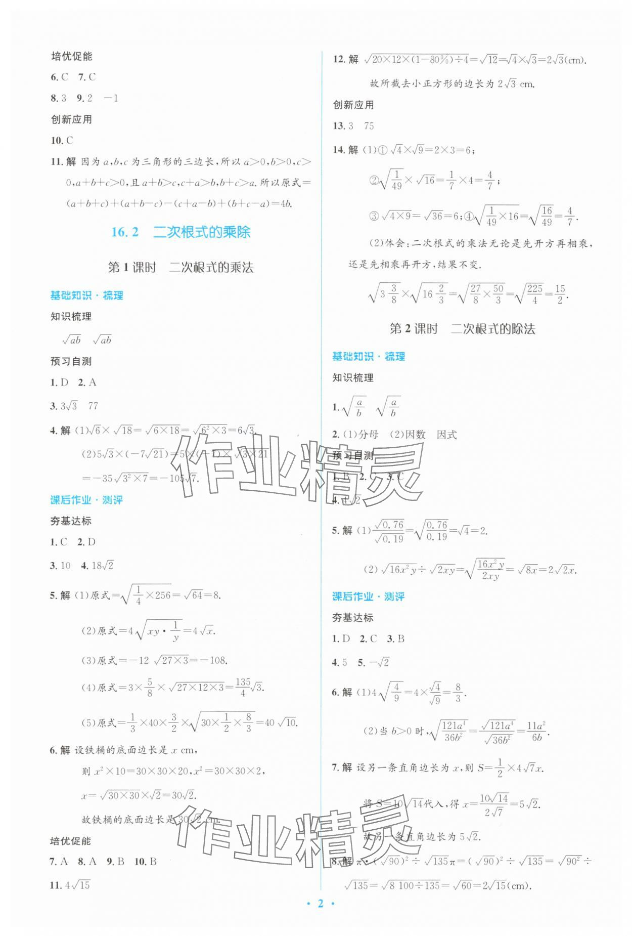 2024年人教金学典同步解析与测评学考练八年级数学下册人教版 参考答案第2页