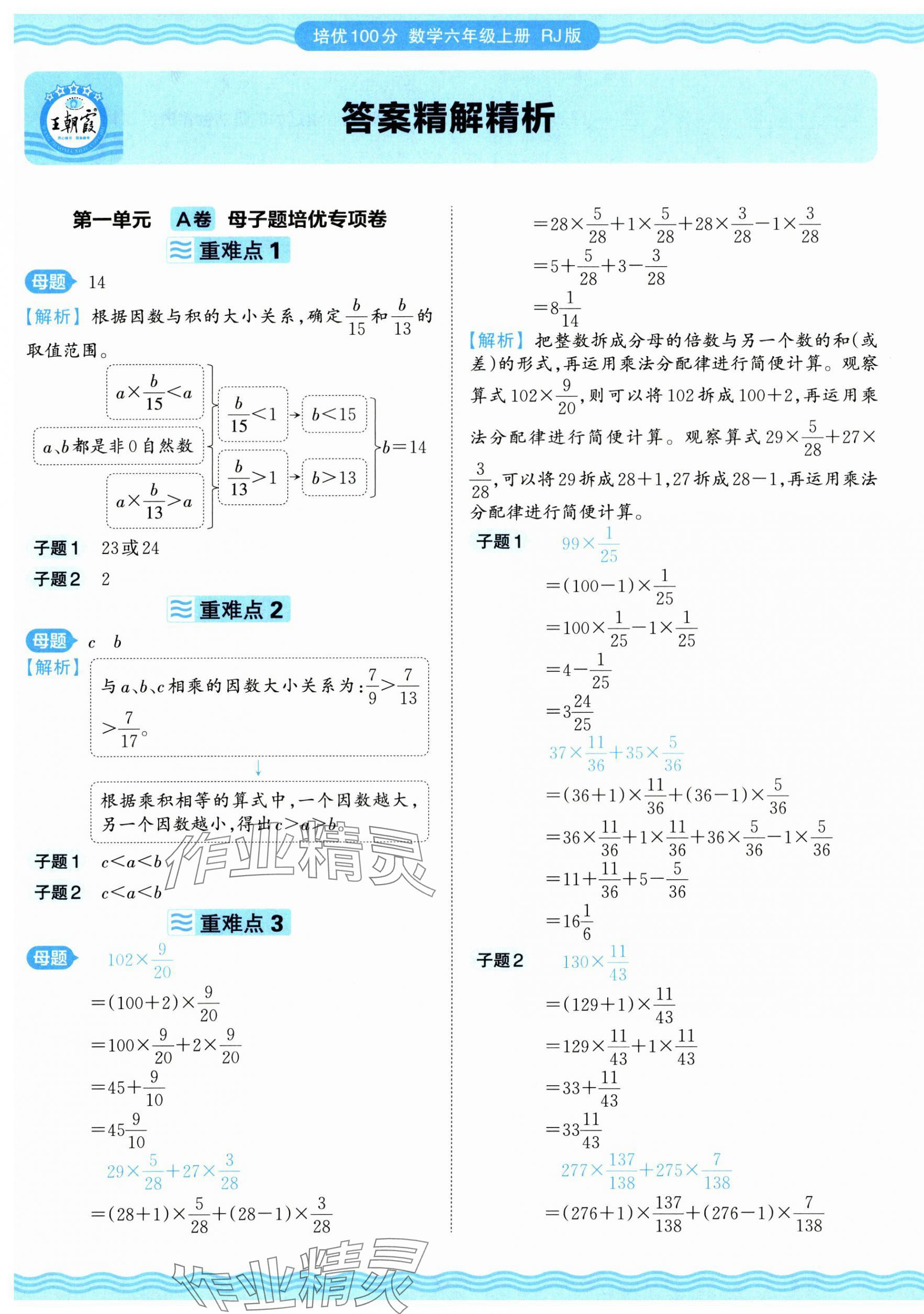 2024年王朝霞培優(yōu)100分六年級數(shù)學(xué)上冊人教版 參考答案第1頁