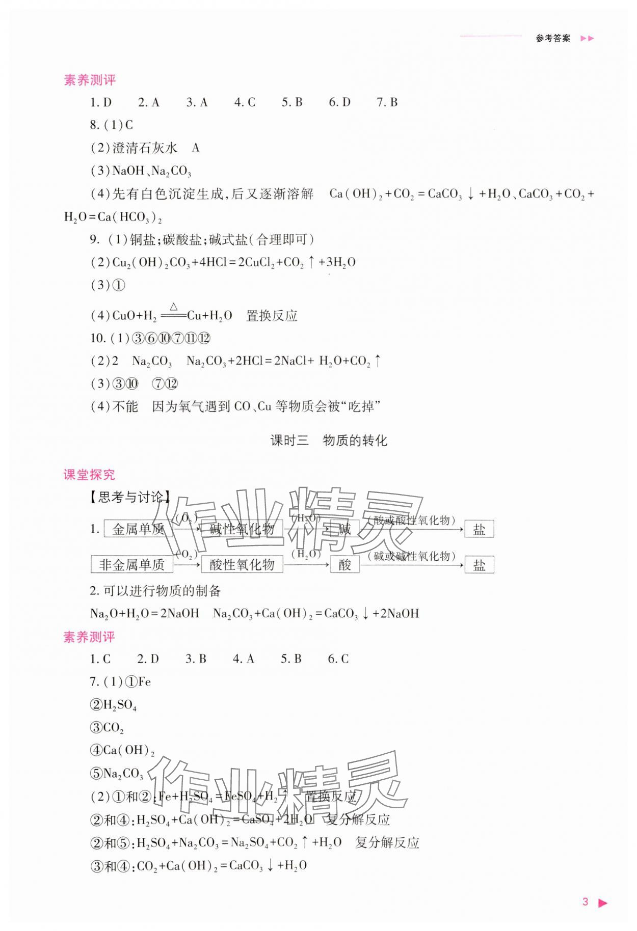 2023年普通高中新課程同步練習冊高中化學必修第一冊人教版 參考答案第3頁