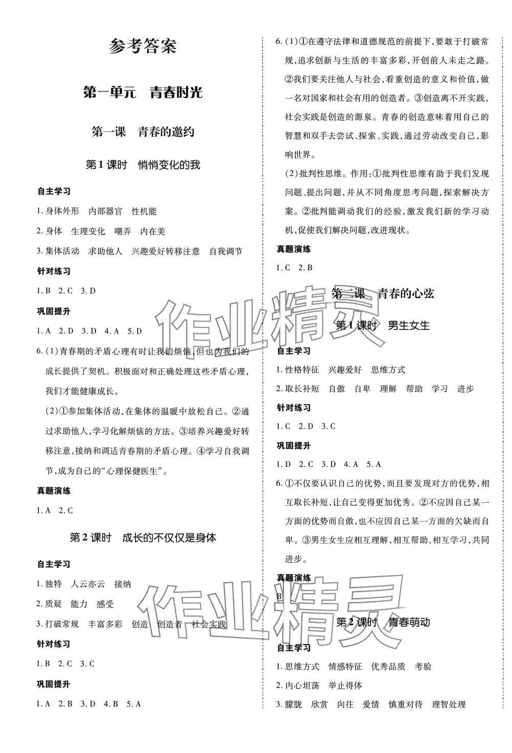 2024年本土攻略七年級道德與法治下冊人教版云南專版 第1頁