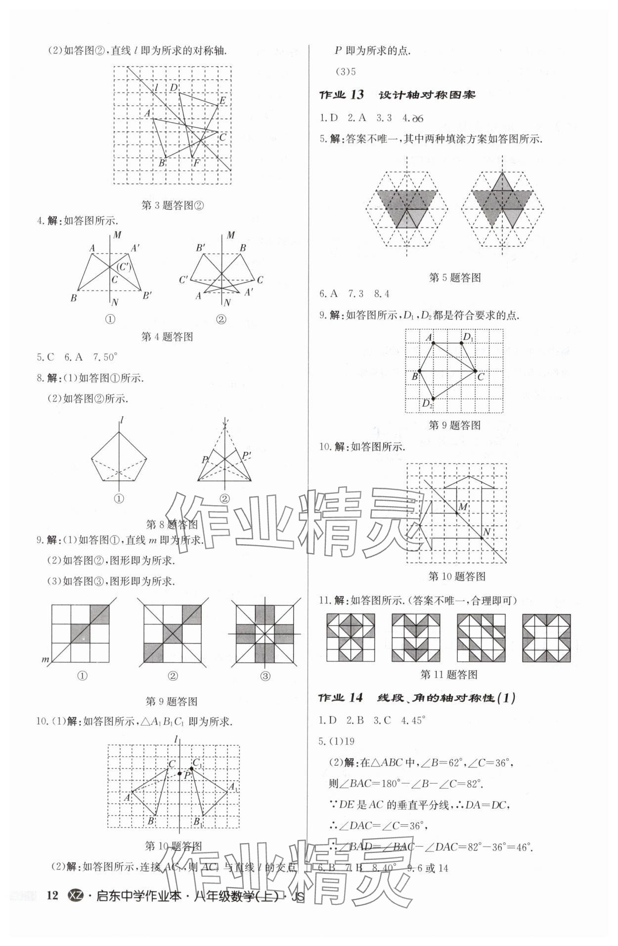 2024年啟東中學(xué)作業(yè)本八年級(jí)數(shù)學(xué)上冊(cè)蘇科版徐州專版 參考答案第12頁(yè)