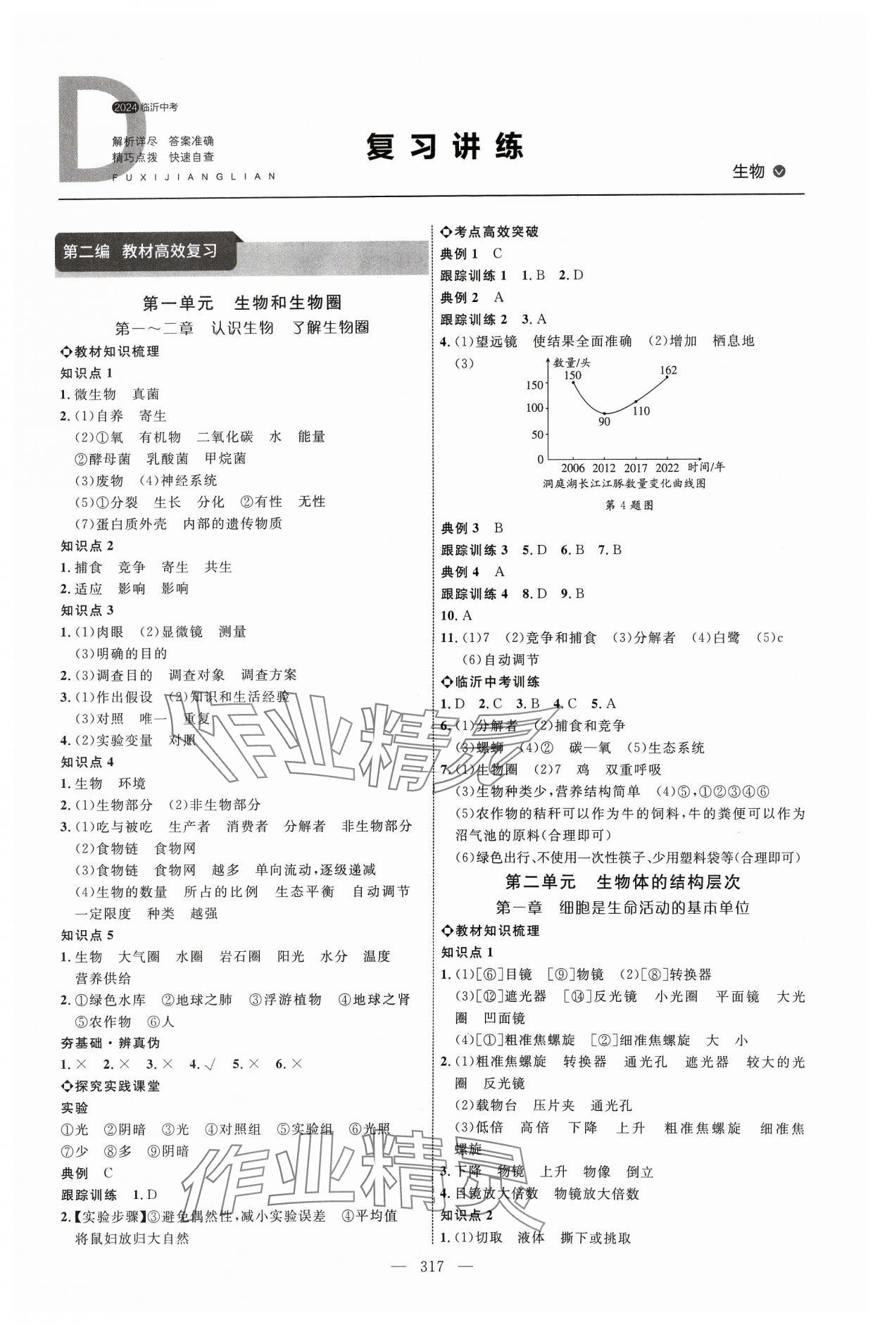 2024年全程導(dǎo)航初中總復(fù)習(xí)生物人教版臨沂專版 參考答案第1頁