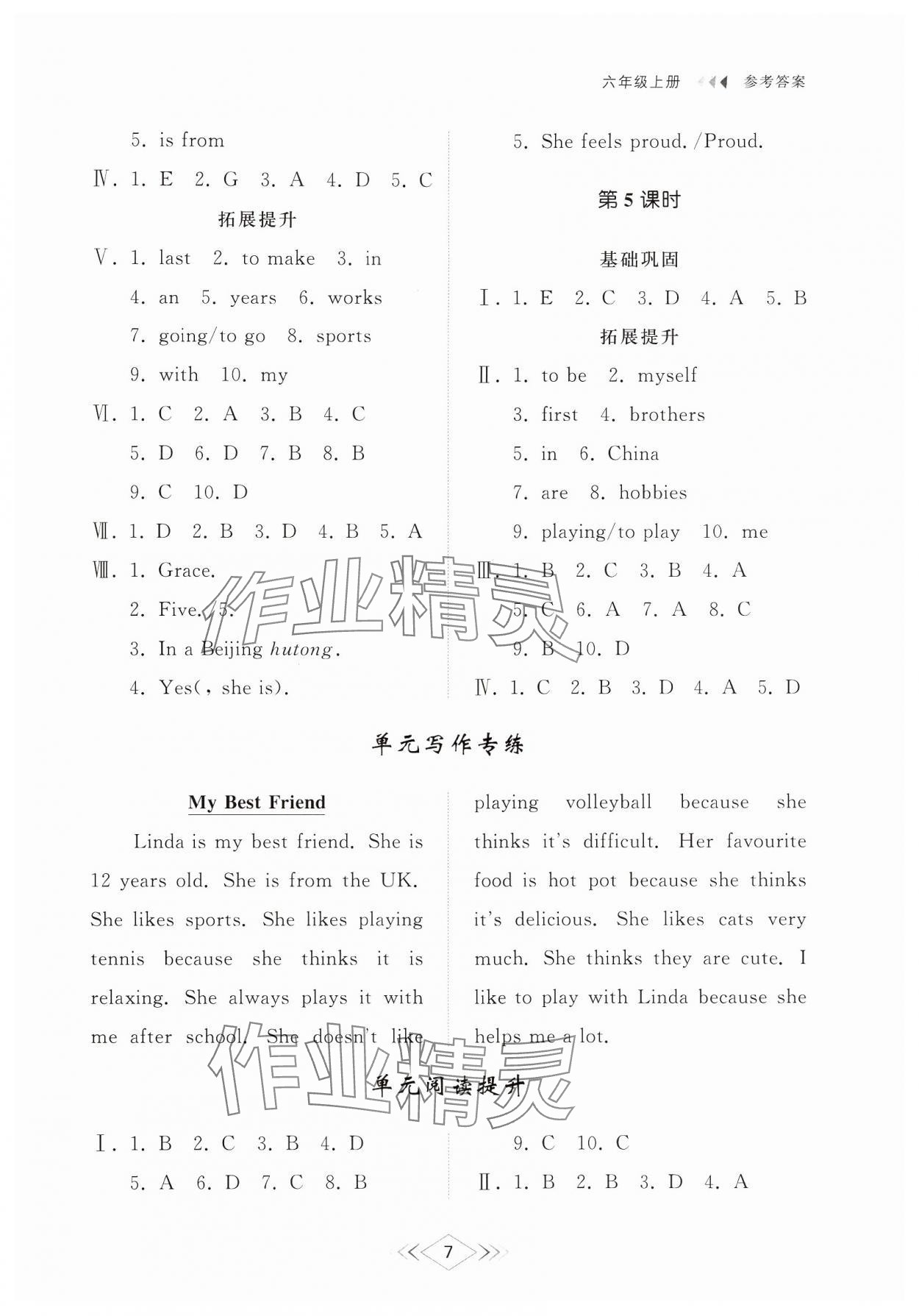 2024年綜合能力訓(xùn)練六年級英語上冊魯教版54制 參考答案第7頁