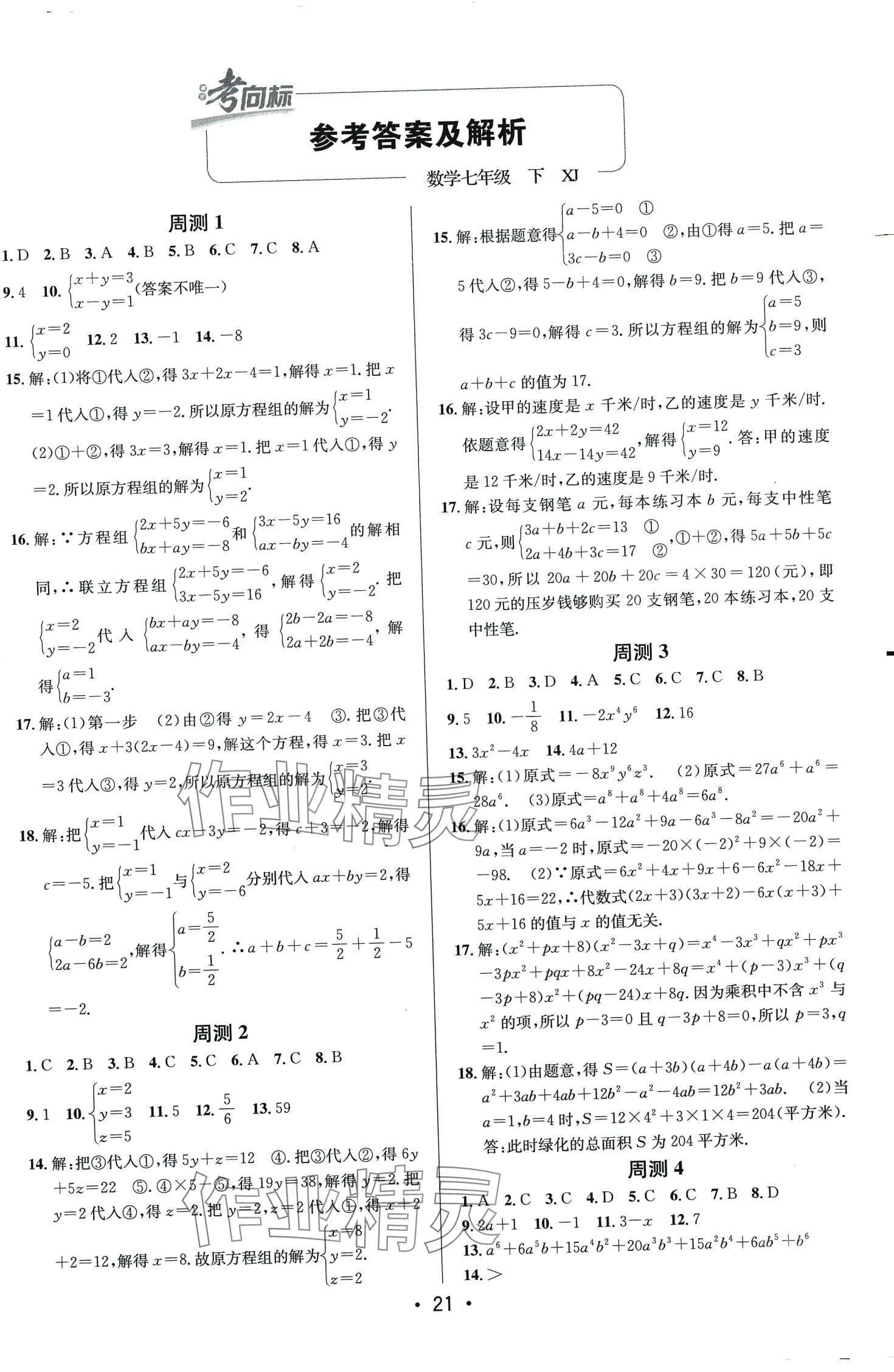 2024年神农牛皮卷期末考向标七年级数学下册湘教版 第1页