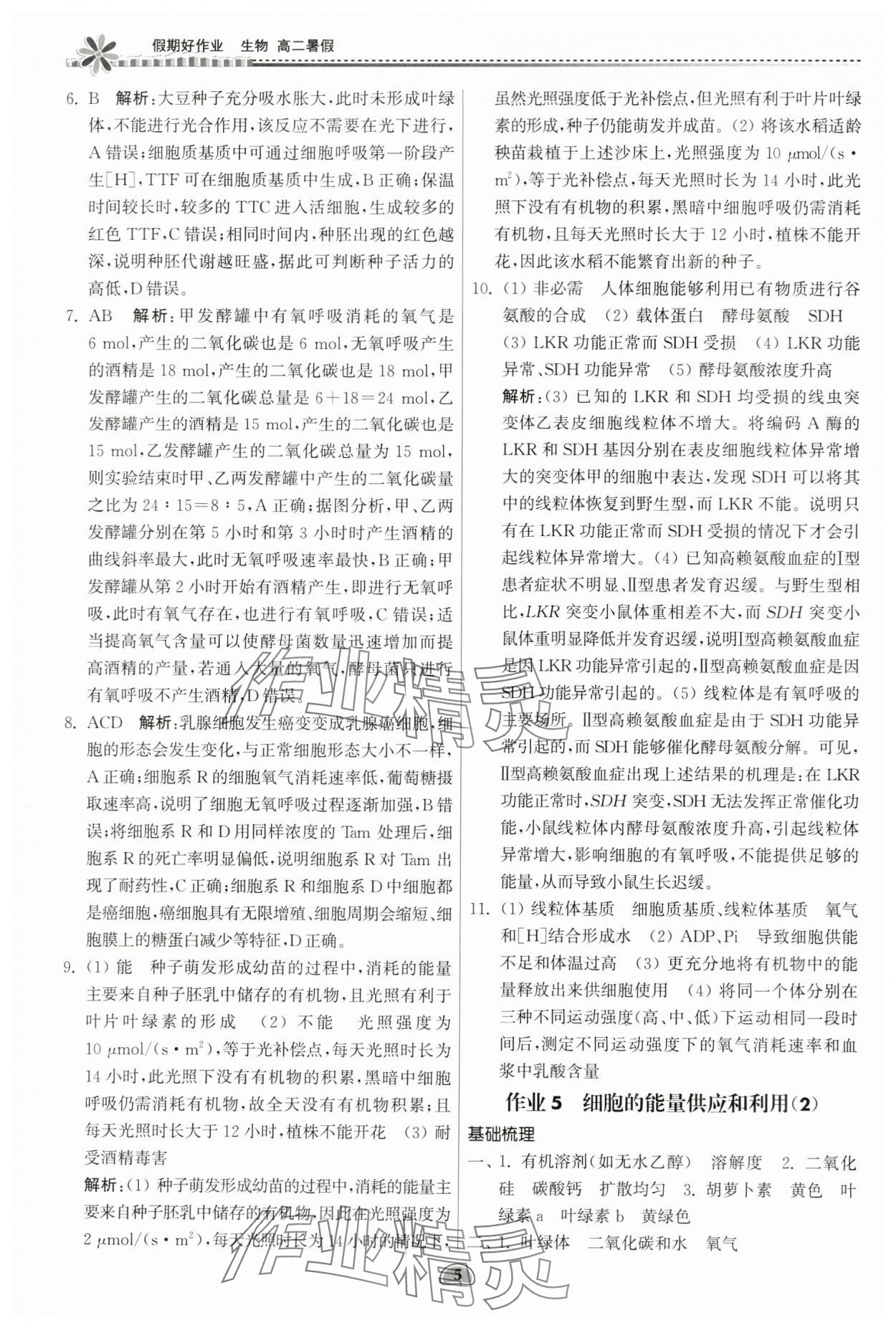 2024年假期好作業(yè)暨期末復(fù)習(xí)暑假高二生物 參考答案第5頁