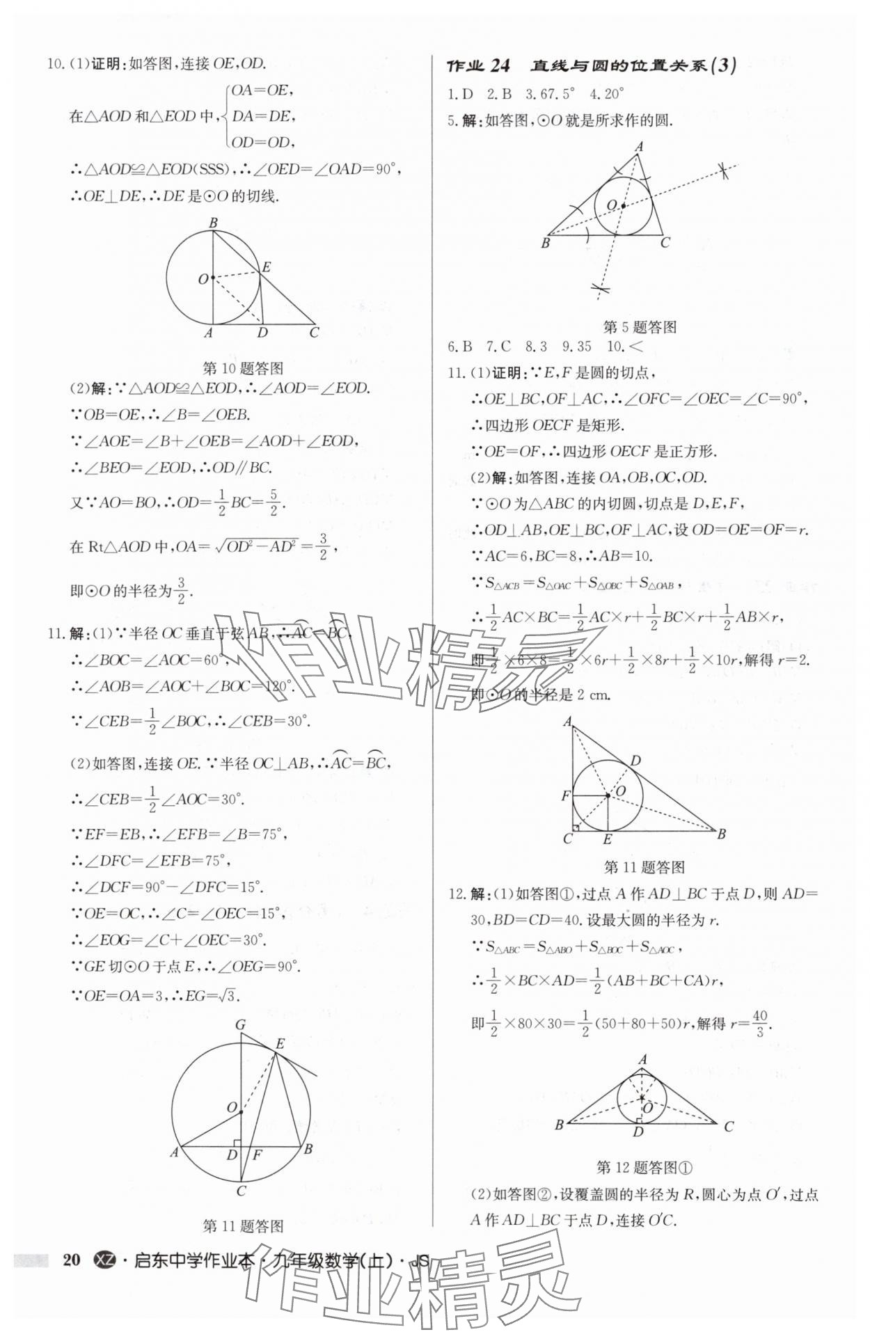 2024年啟東中學作業(yè)本九年級數(shù)學上冊蘇科版徐州專版 參考答案第20頁