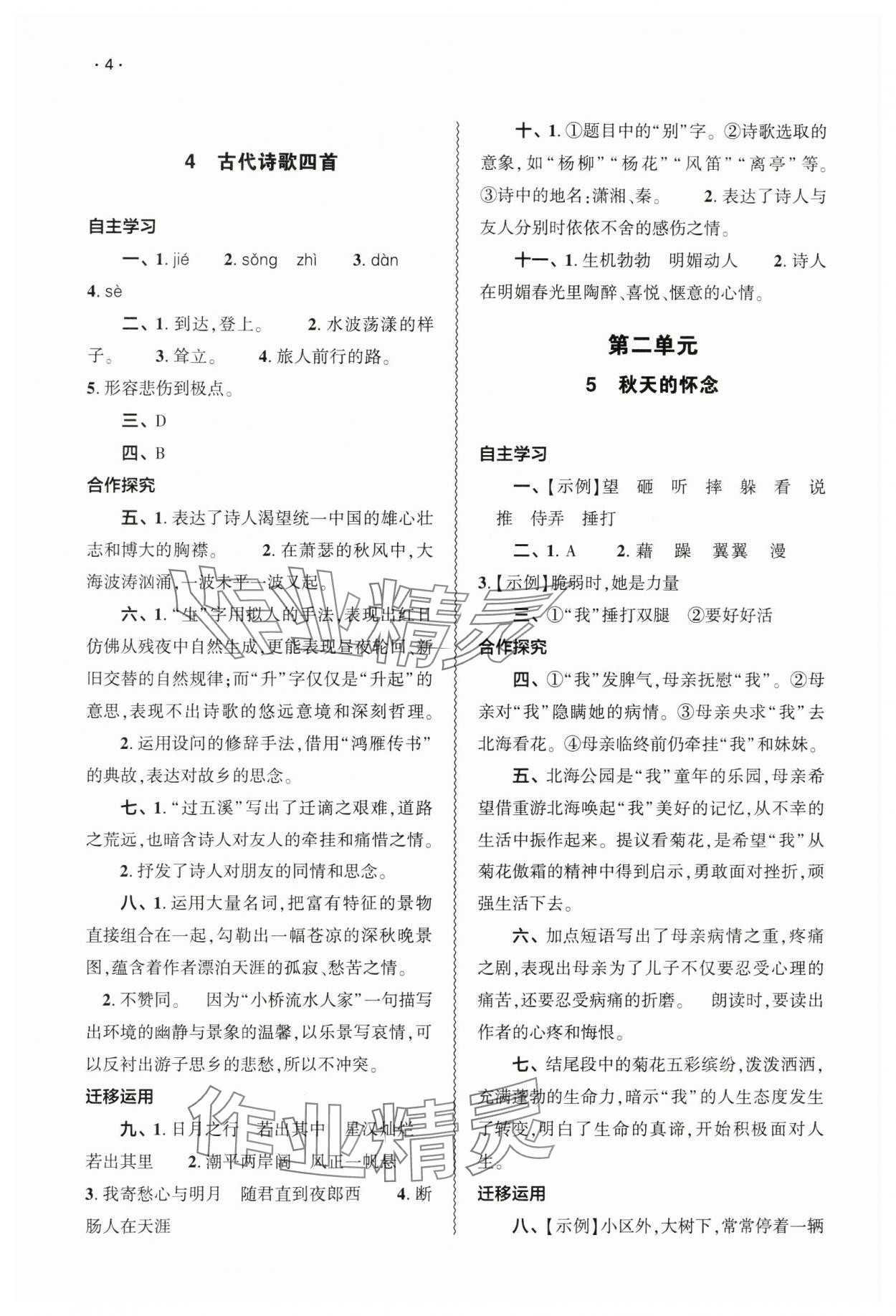 2024年基礎(chǔ)訓(xùn)練大象出版社七年級(jí)語(yǔ)文上冊(cè)人教版 參考答案第4頁(yè)