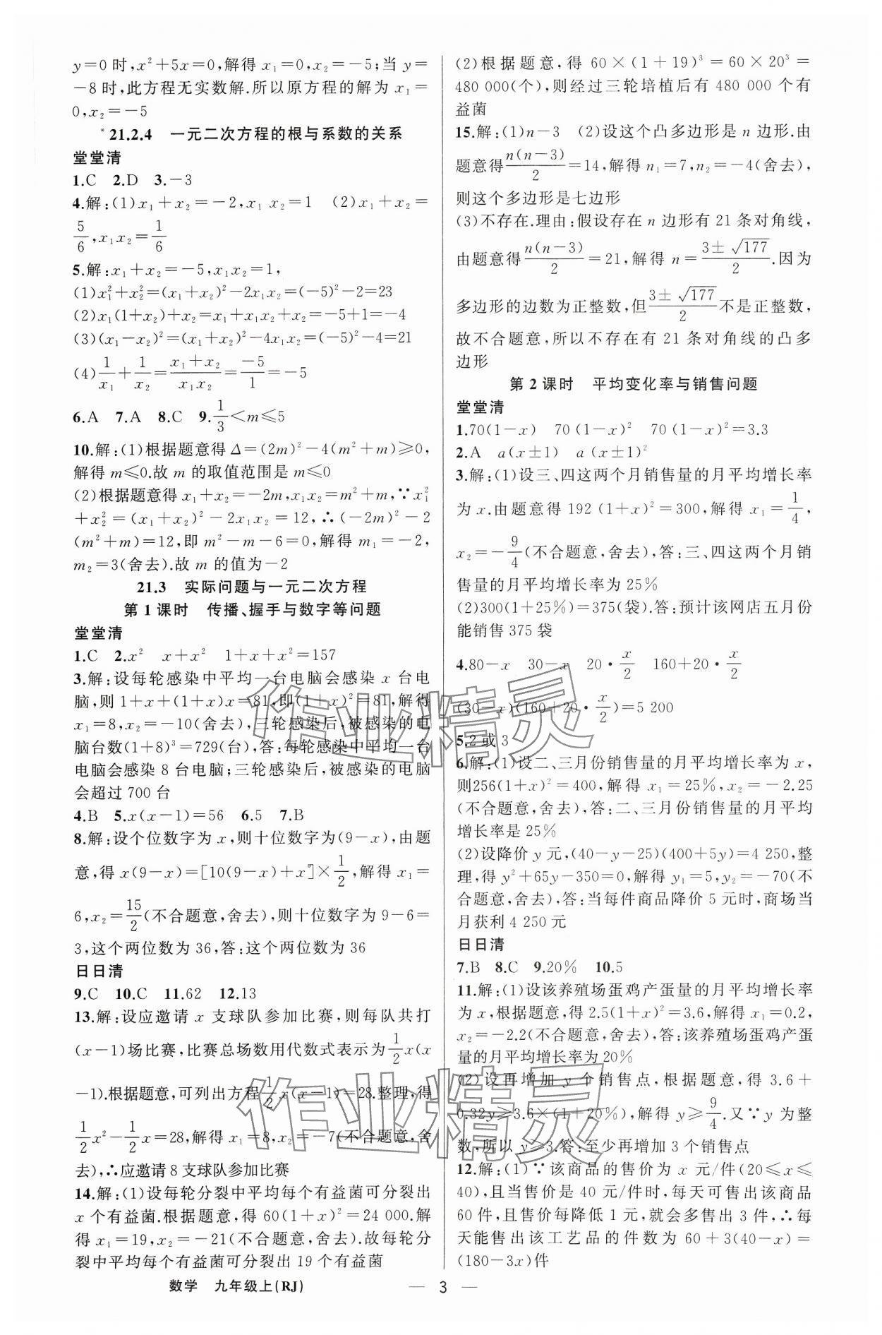 2023年四清導航九年級數學上冊人教版河南專版 第3頁