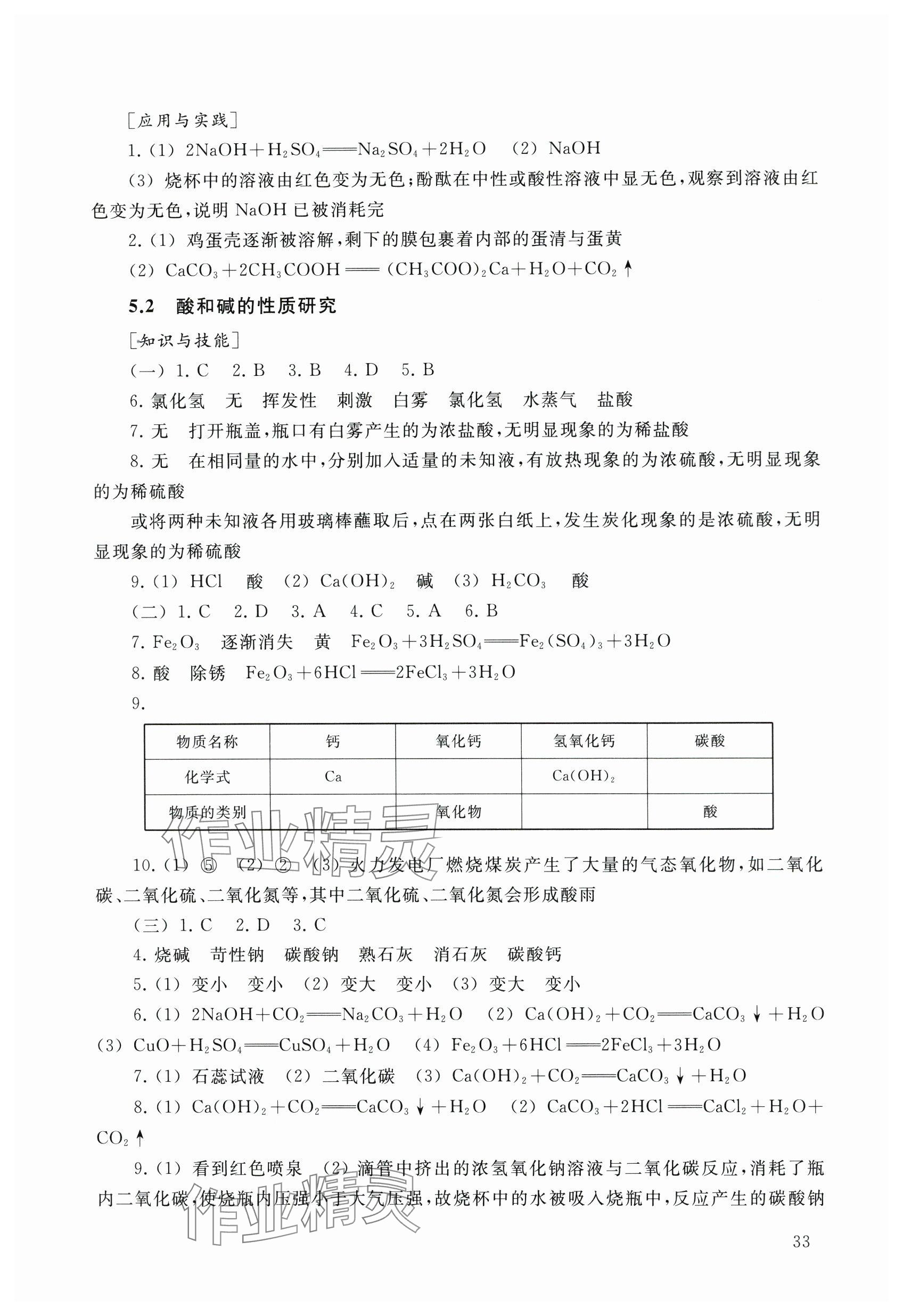 2024年练习部分九年级化学下册沪教版54制 参考答案第2页