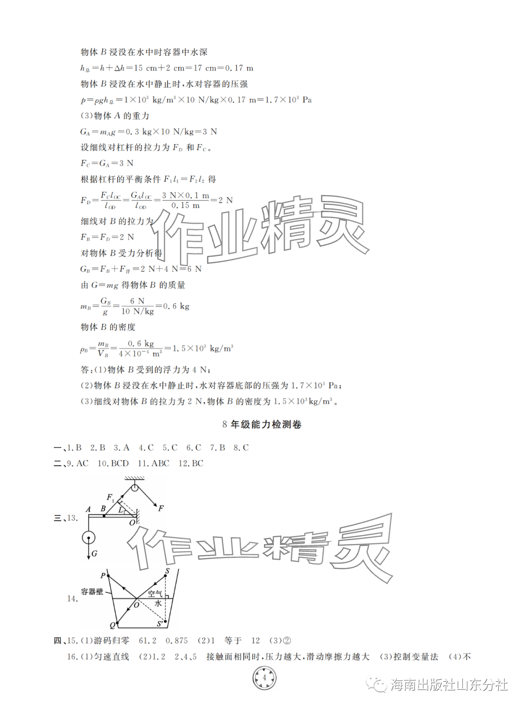 2024年同步練習(xí)冊(cè)分層檢測(cè)卷物理總復(fù)習(xí) 參考答案第4頁(yè)