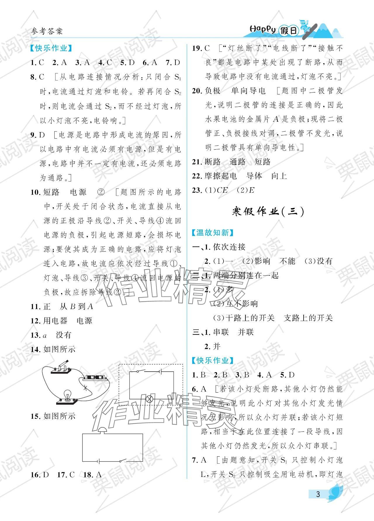 2024年寒假Happy假日九年級物理魯科版五四制 參考答案第3頁