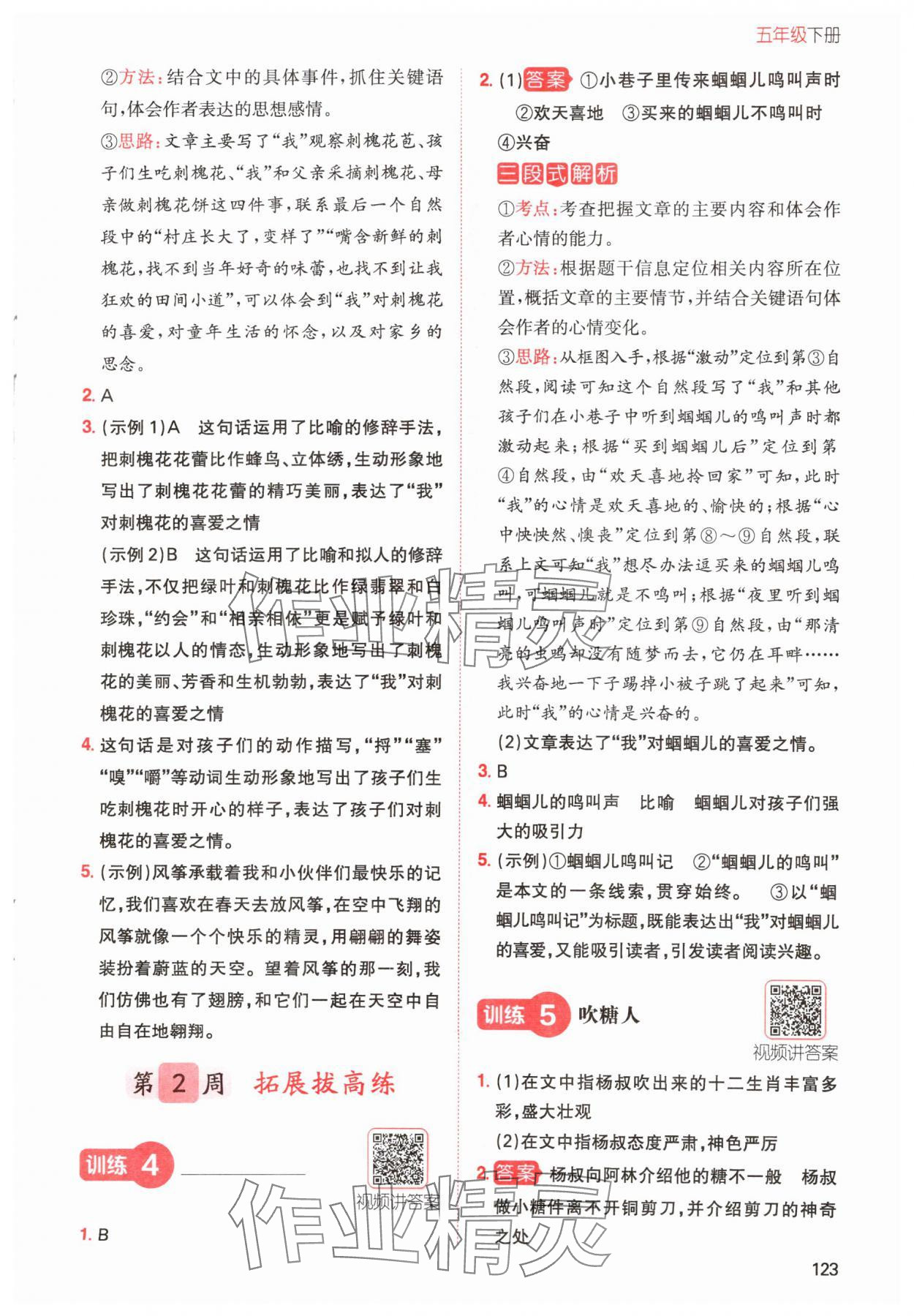 2024年一本小學(xué)語文同步閱讀五年級下冊 參考答案第3頁